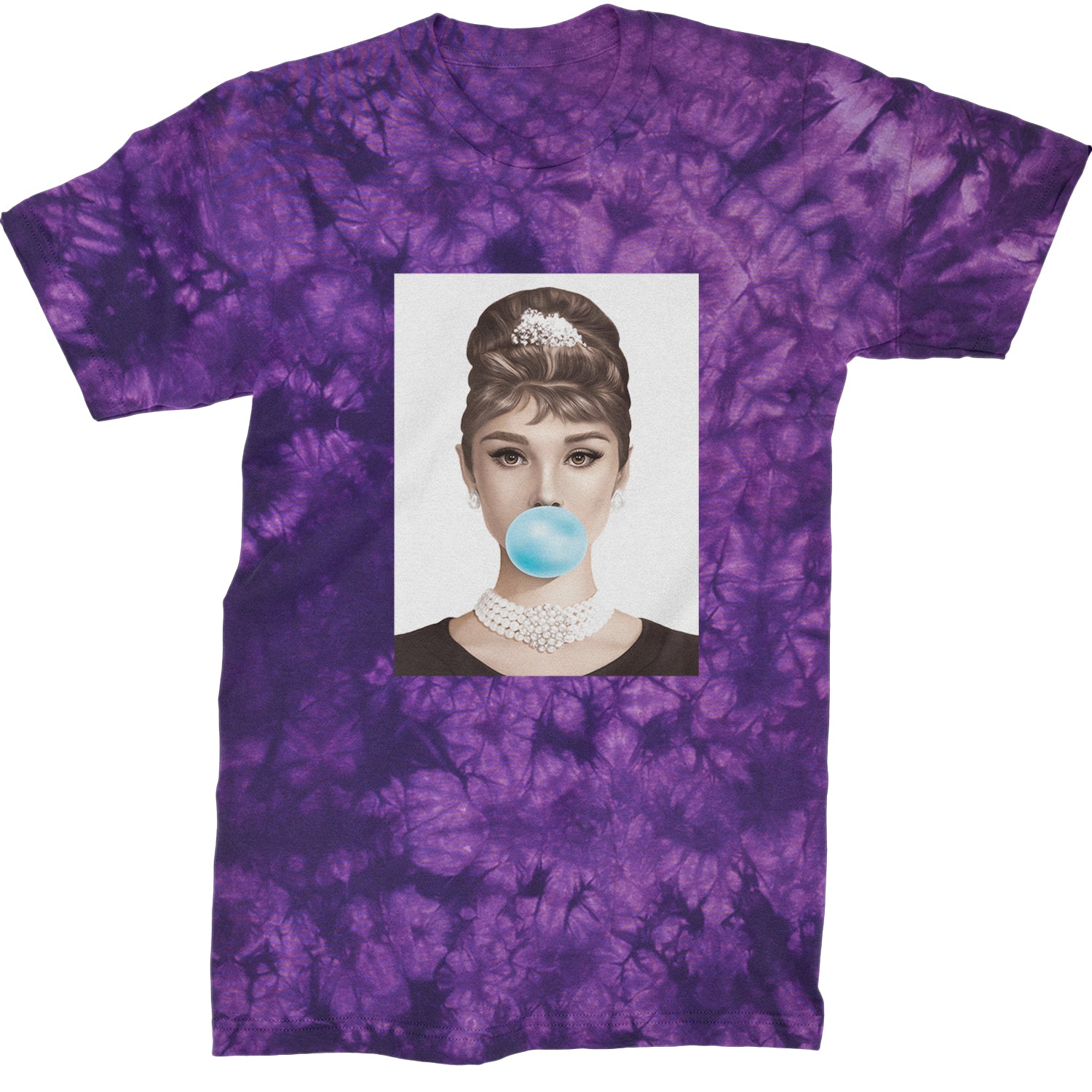 Audrey Hepburn Chewing Bubble Gum American Icon Mens T-shirt Tie-Dye Crystal Purple