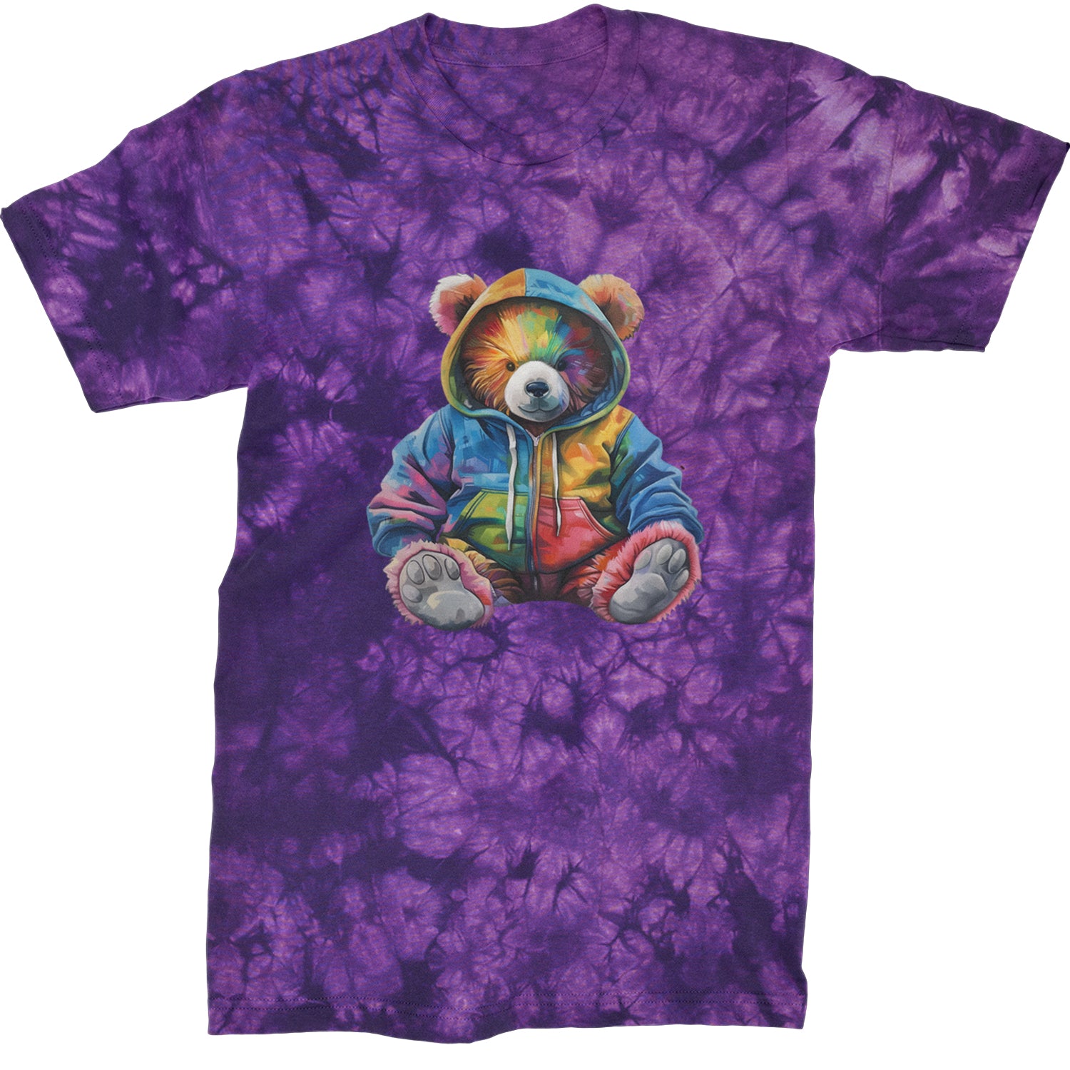 Rainbow Streetwear Urban Graffiti Bear  Mens T-shirt Tie-Dye Crystal Purple