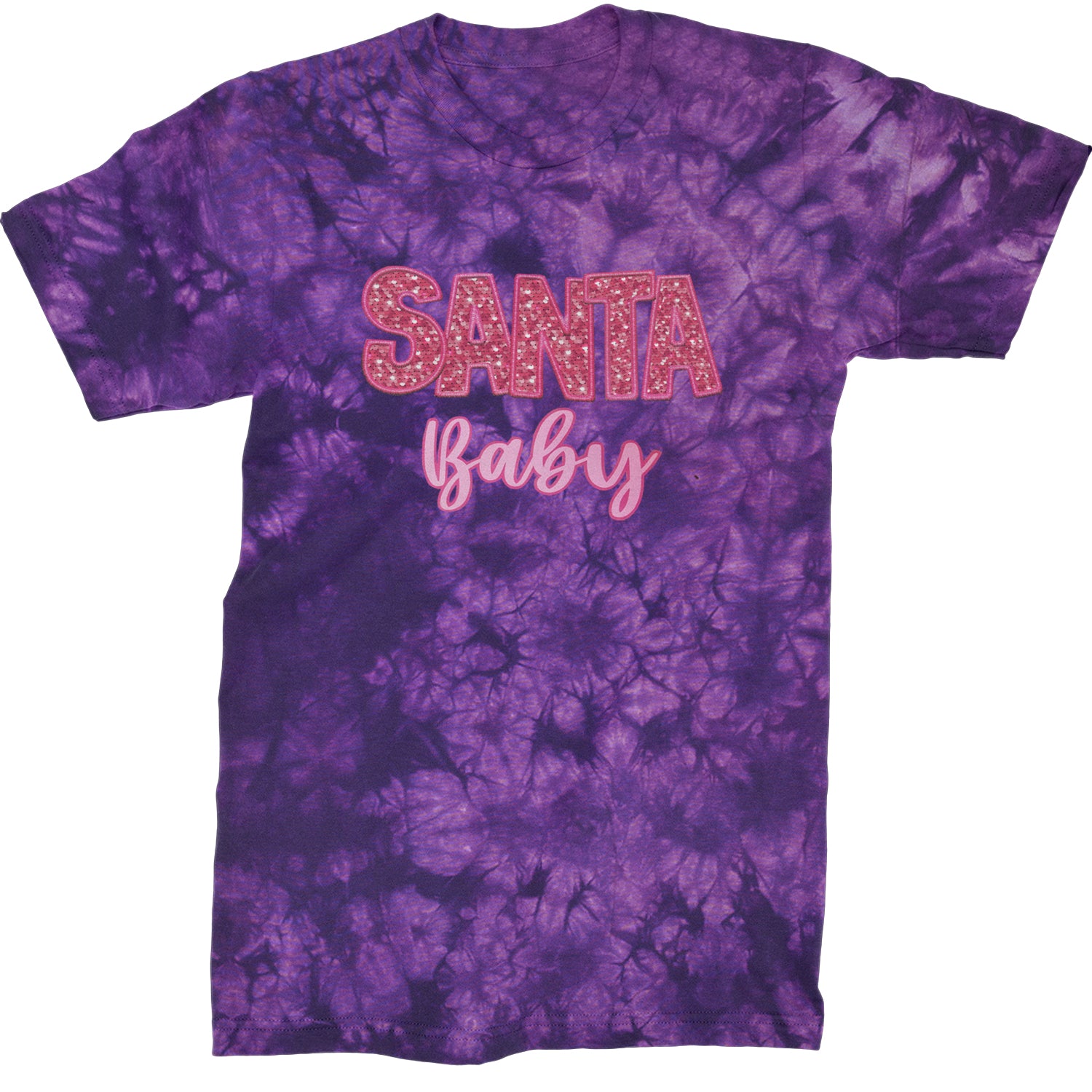 Santa Baby Faux Patch and Sequins  Mens T-shirt Tie-Dye Crystal Purple