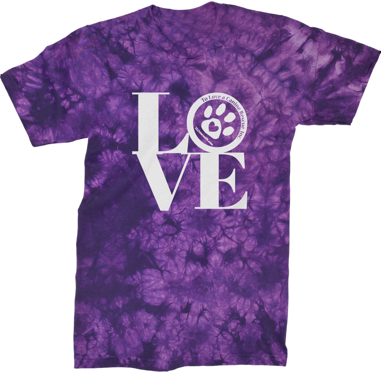 TLC LOVE Dog Rescue Mens T-shirt Tie-Dye Crystal Purple