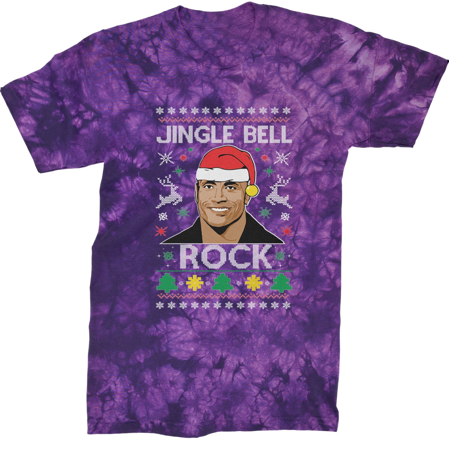 Jingle Bell Rock Ugly Christmas Mens T-shirt Tie-Dye Crystal Purple