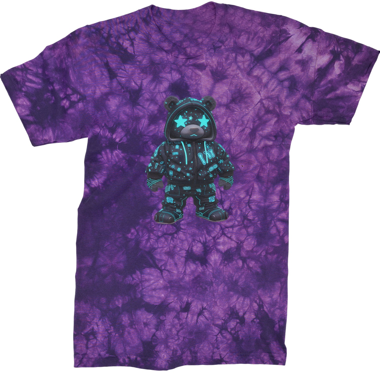 Starry Eyed Vaporwave Urban Graffiti Bear  Mens T-shirt Tie-Dye Crystal Purple