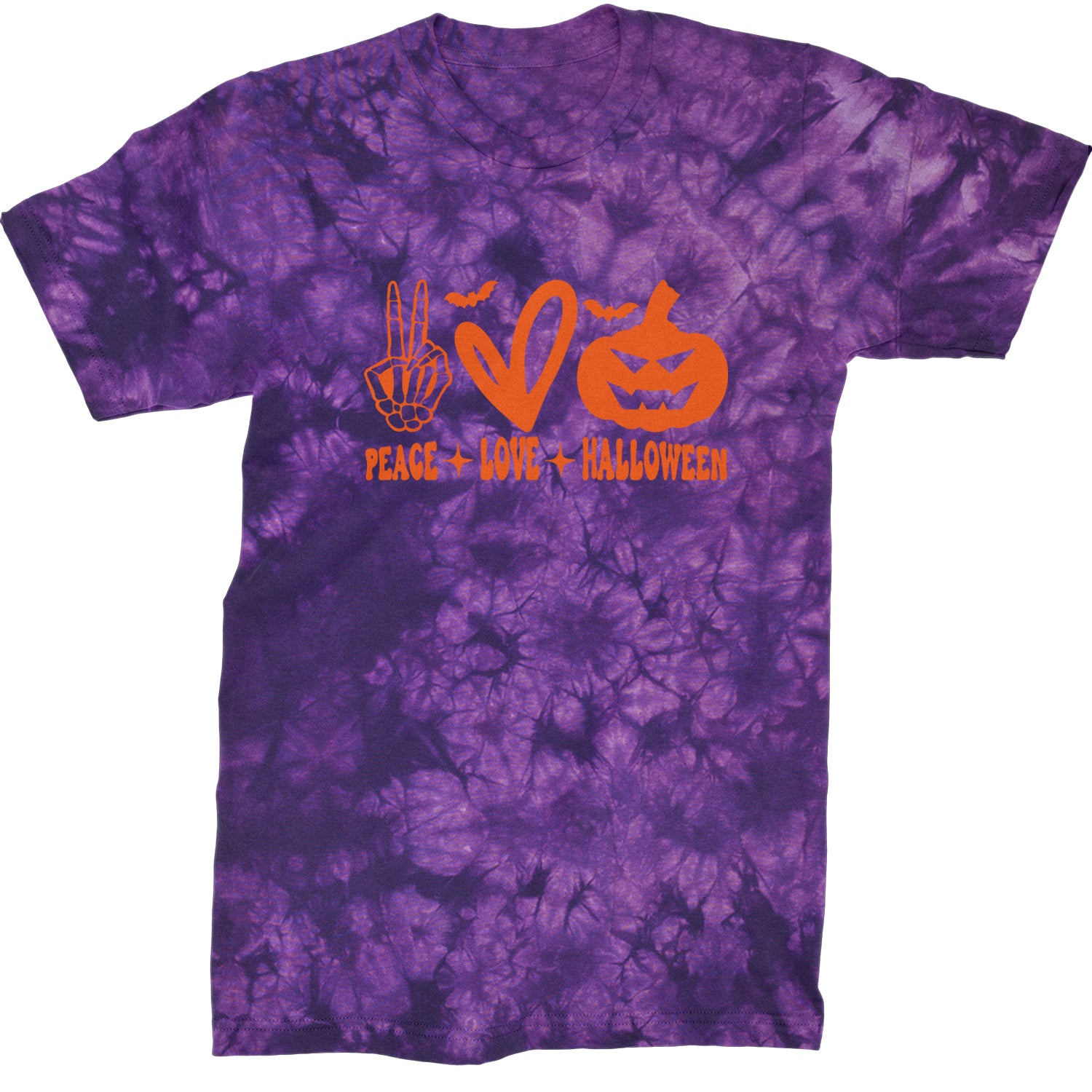 Peace, Love and Halloween Mens T-shirt Tie-Dye Crystal Purple