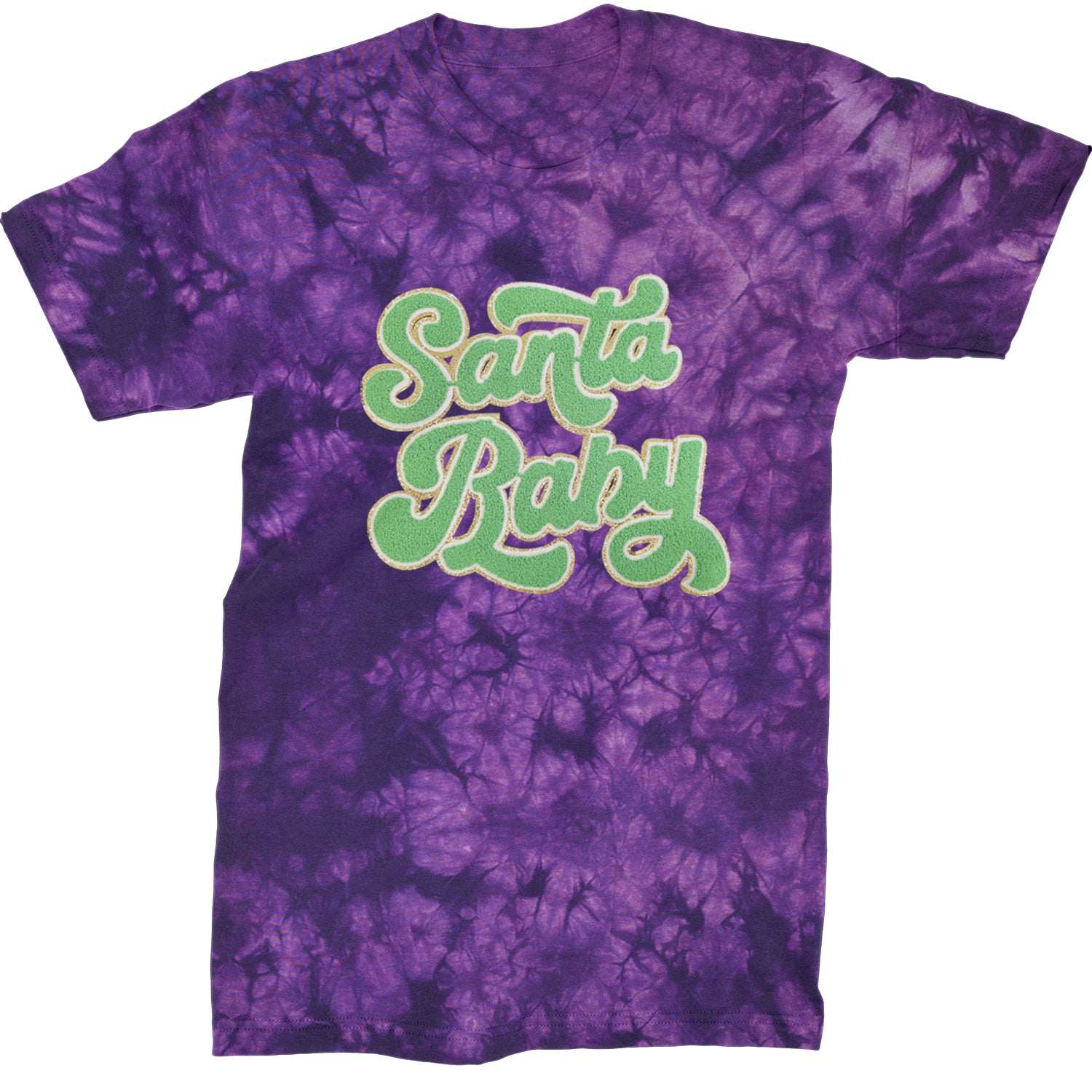 Green Santa Baby Chenille Patch  Mens T-shirt Tie-Dye Crystal Purple