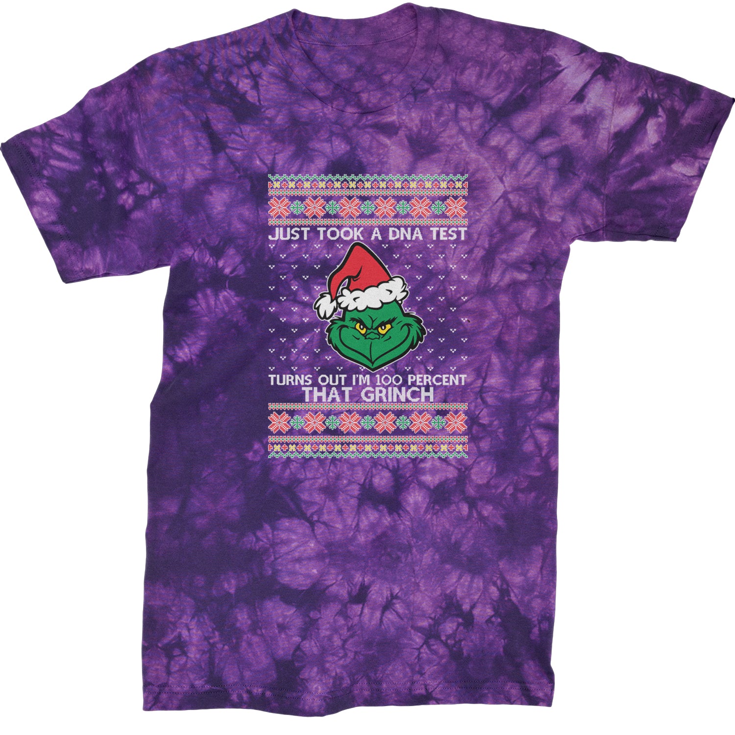 One Hundred Percent That Gr-nch Ugly Christmas Mens T-shirt Tie-Dye Crystal Purple