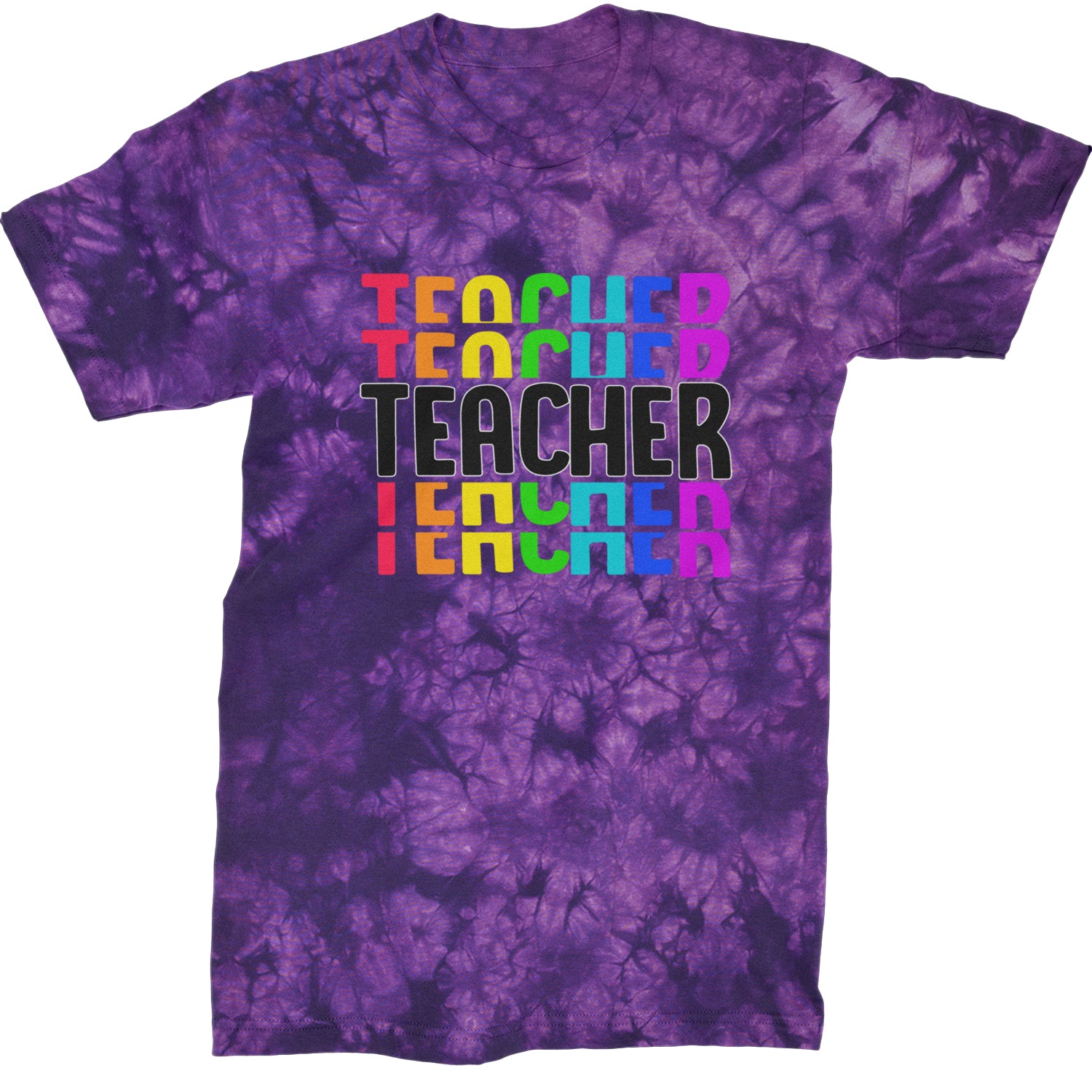 Teacher Repeated Rainbow Pattern  Mens T-shirt Tie-Dye Crystal Purple