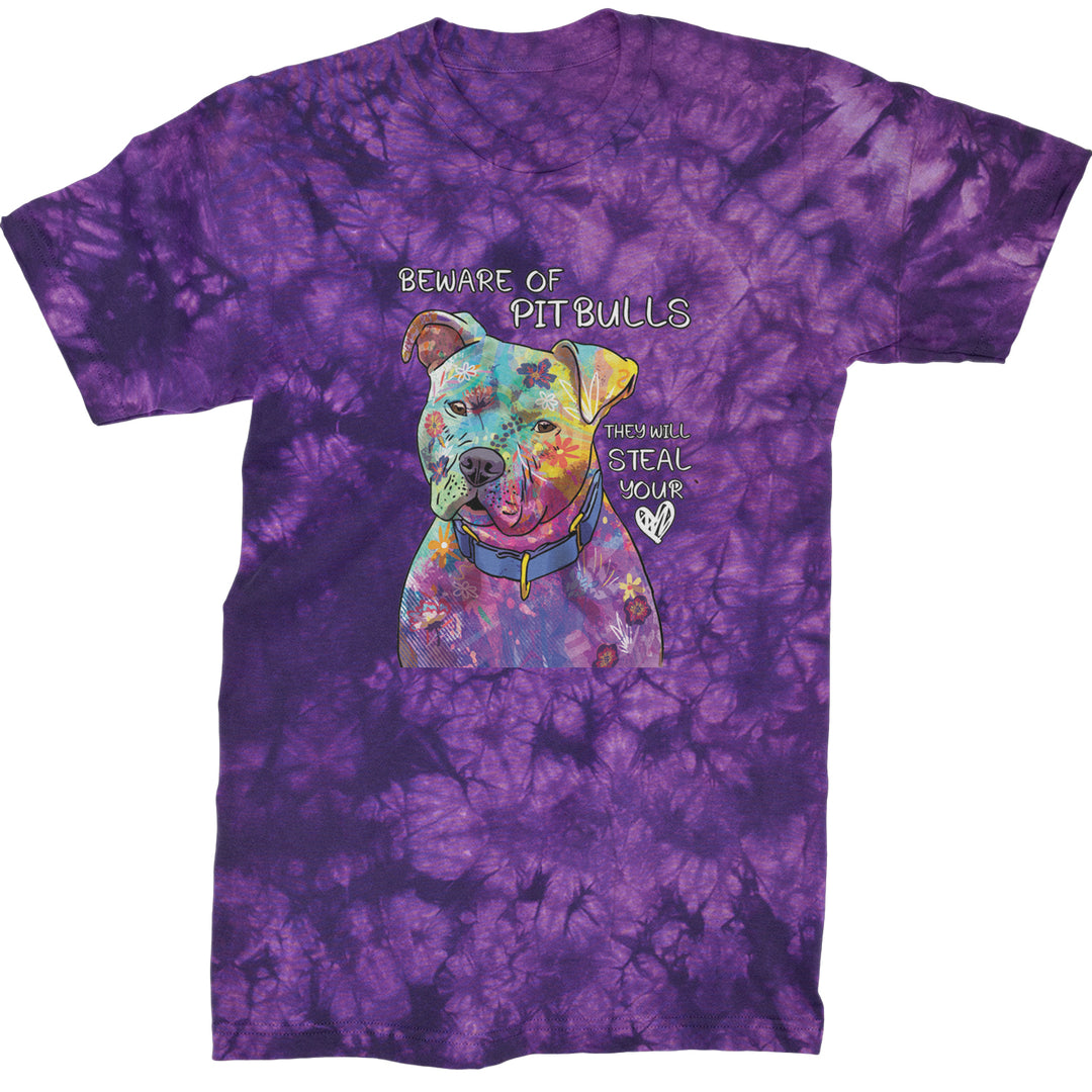 Beware Of Pit Bulls, They Will Steal Your Heart  Mens T-shirt Tie-Dye Crystal Purple