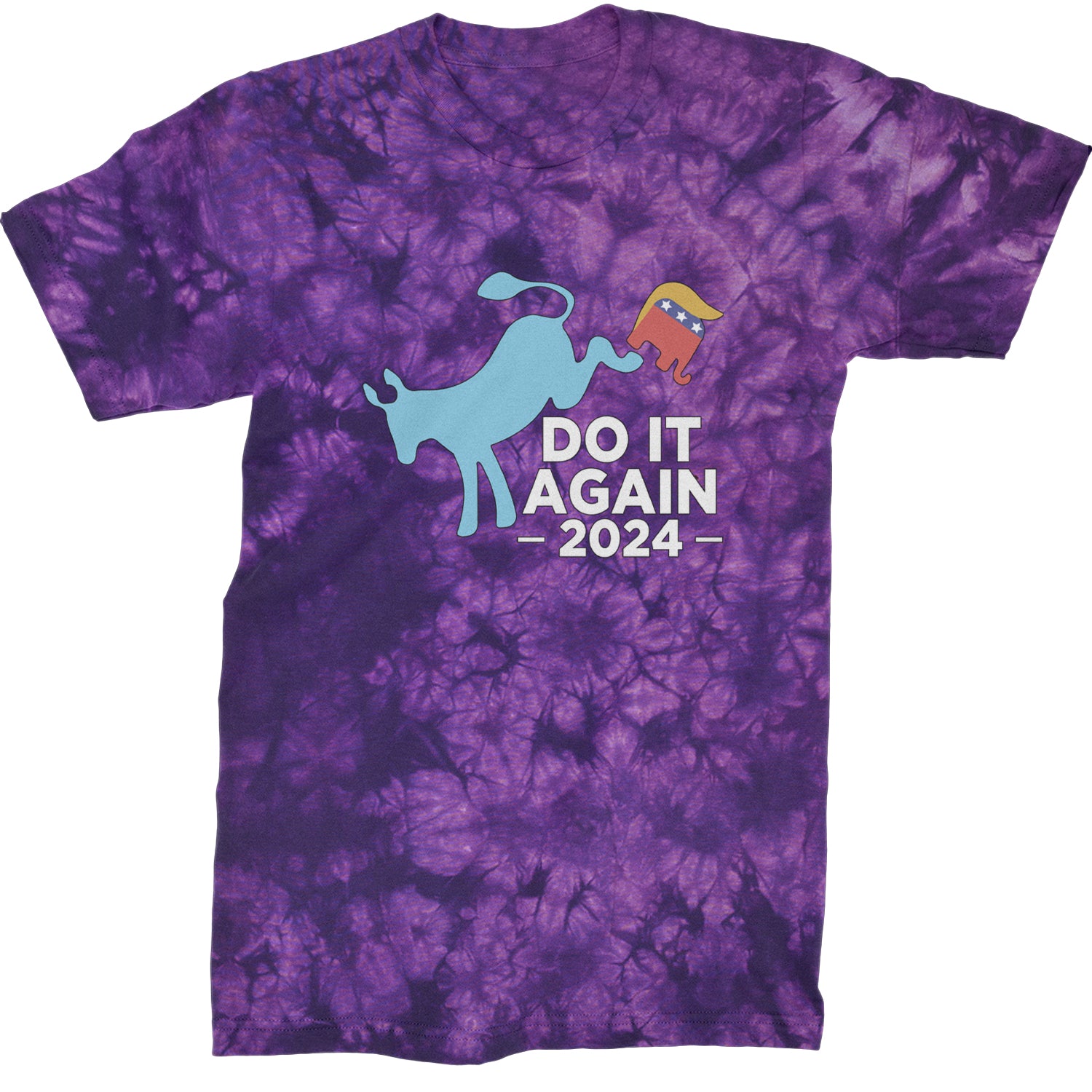 Do It Again - Democratic Donkey Kicking Republicans 2024 Political Humor Mens T-shirt Tie-Dye Crystal Purple