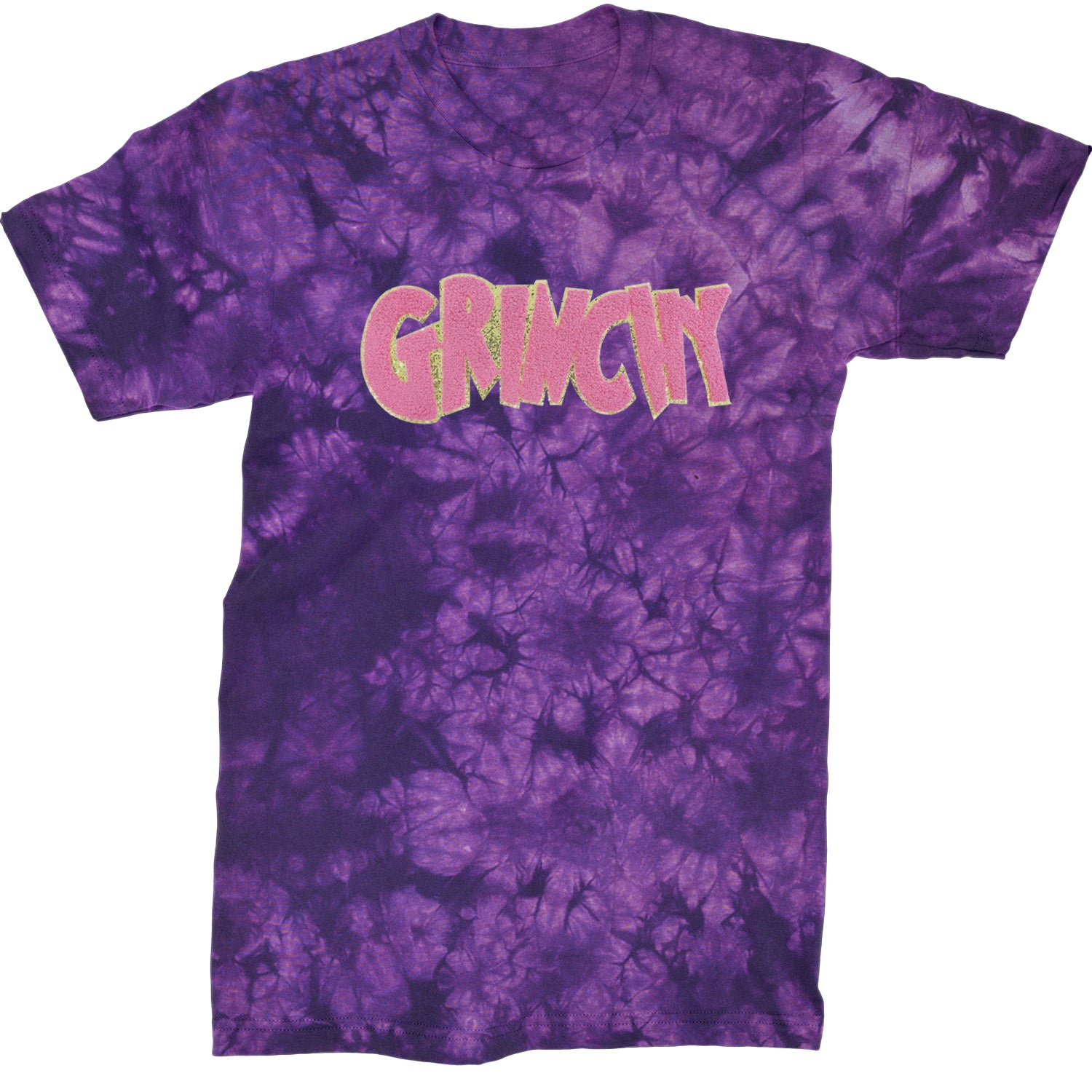 Pink Gr-nchy Chenille Patch  Mens T-shirt Tie-Dye Crystal Purple