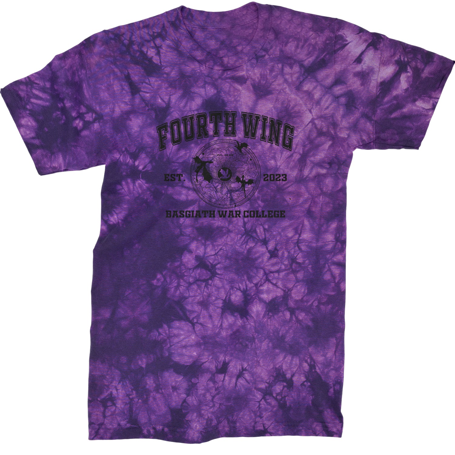 Fourth Wing Basgiath War College Mens T-shirt Tie-Dye Crystal Purple