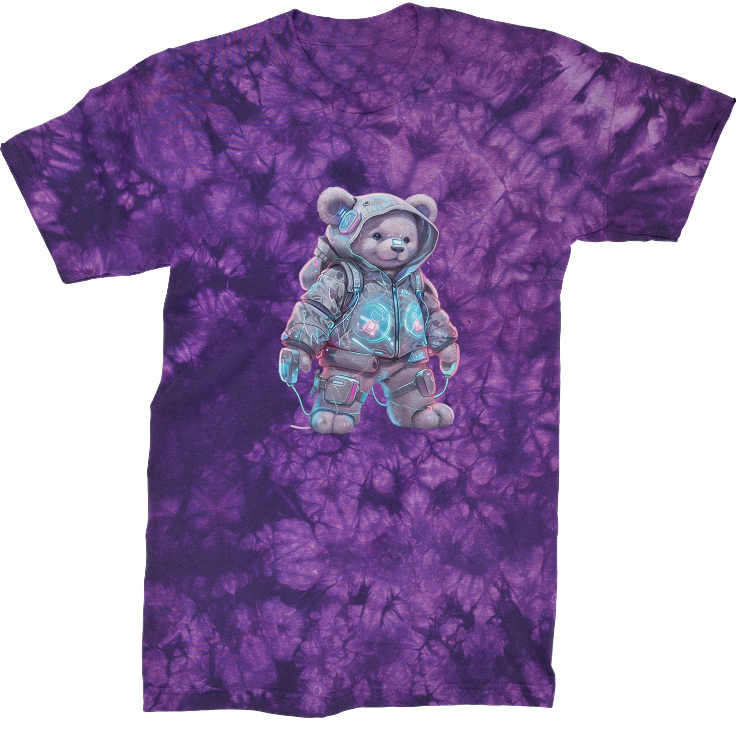 Cyberpunk Adventure Urban Graffiti Bear  Mens T-shirt Tie-Dye Crystal Purple