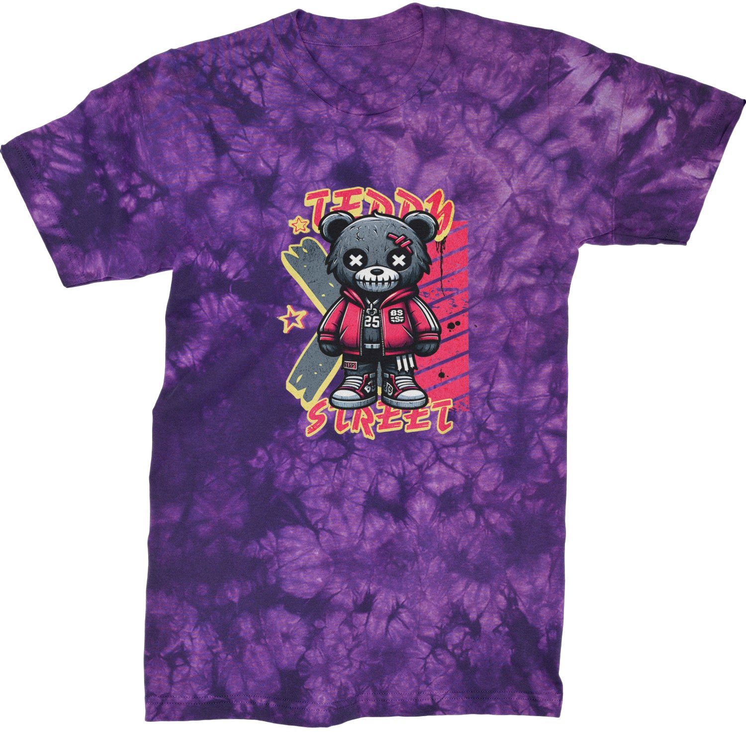 Teddy Attitude Urban Graffiti Bear  Mens T-shirt Tie-Dye Crystal Purple