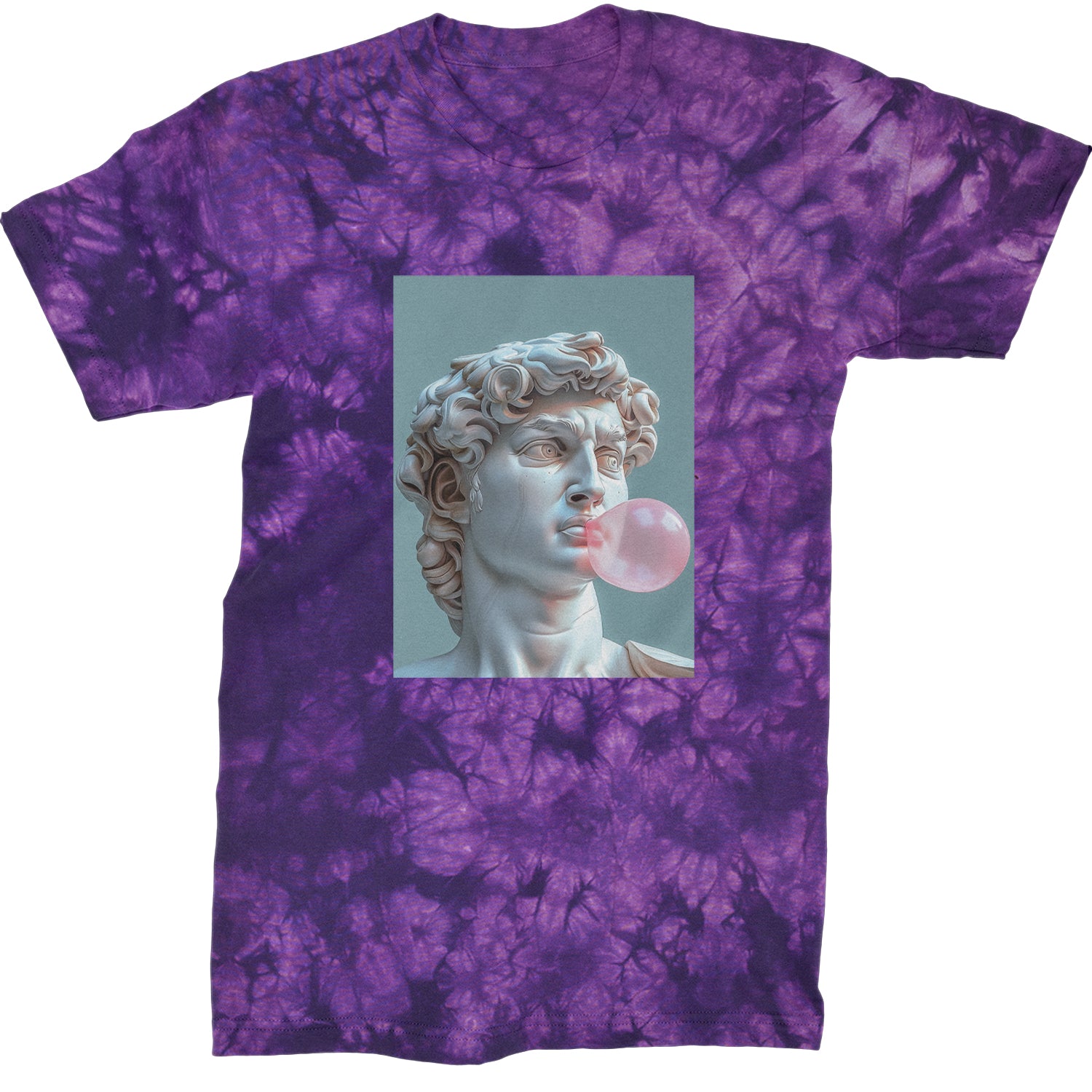 Michelangelo's David with Bubble Gum Contemporary Statue Art Mens T-shirt Tie-Dye Crystal Purple