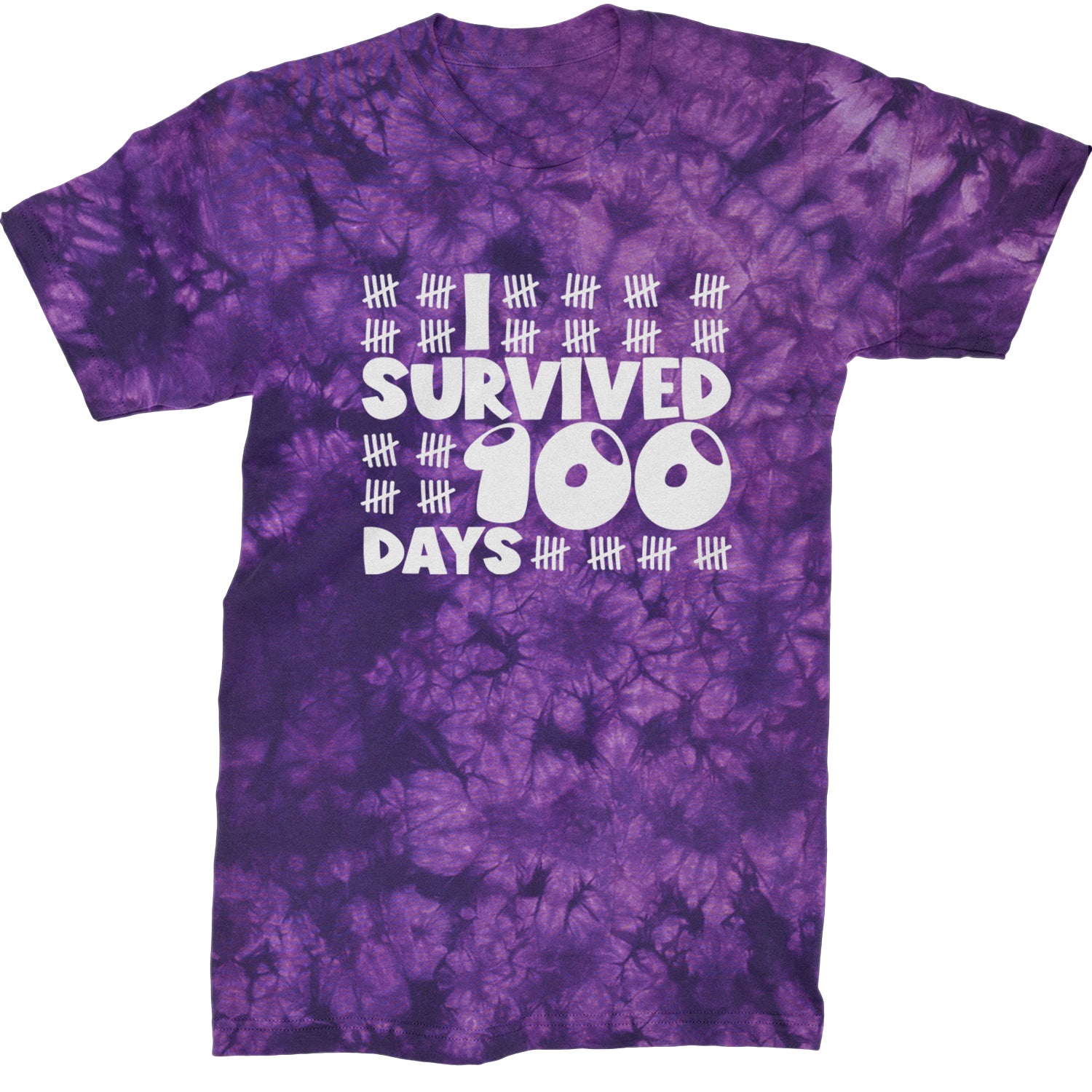 I Survived 100 Days Tally Marks Mens T-shirt Tie-Dye Crystal Purple