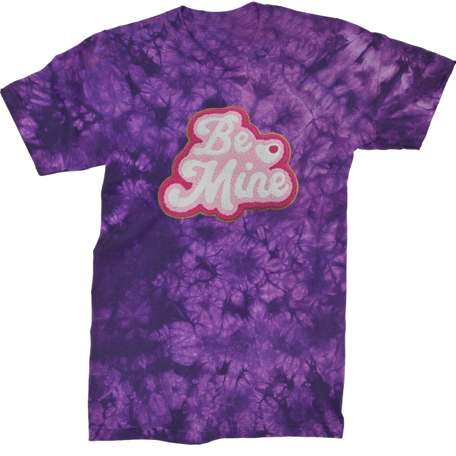 Be Mine Chenille Patch Valentines Days  Mens T-shirt Tie-Dye Crystal Purple