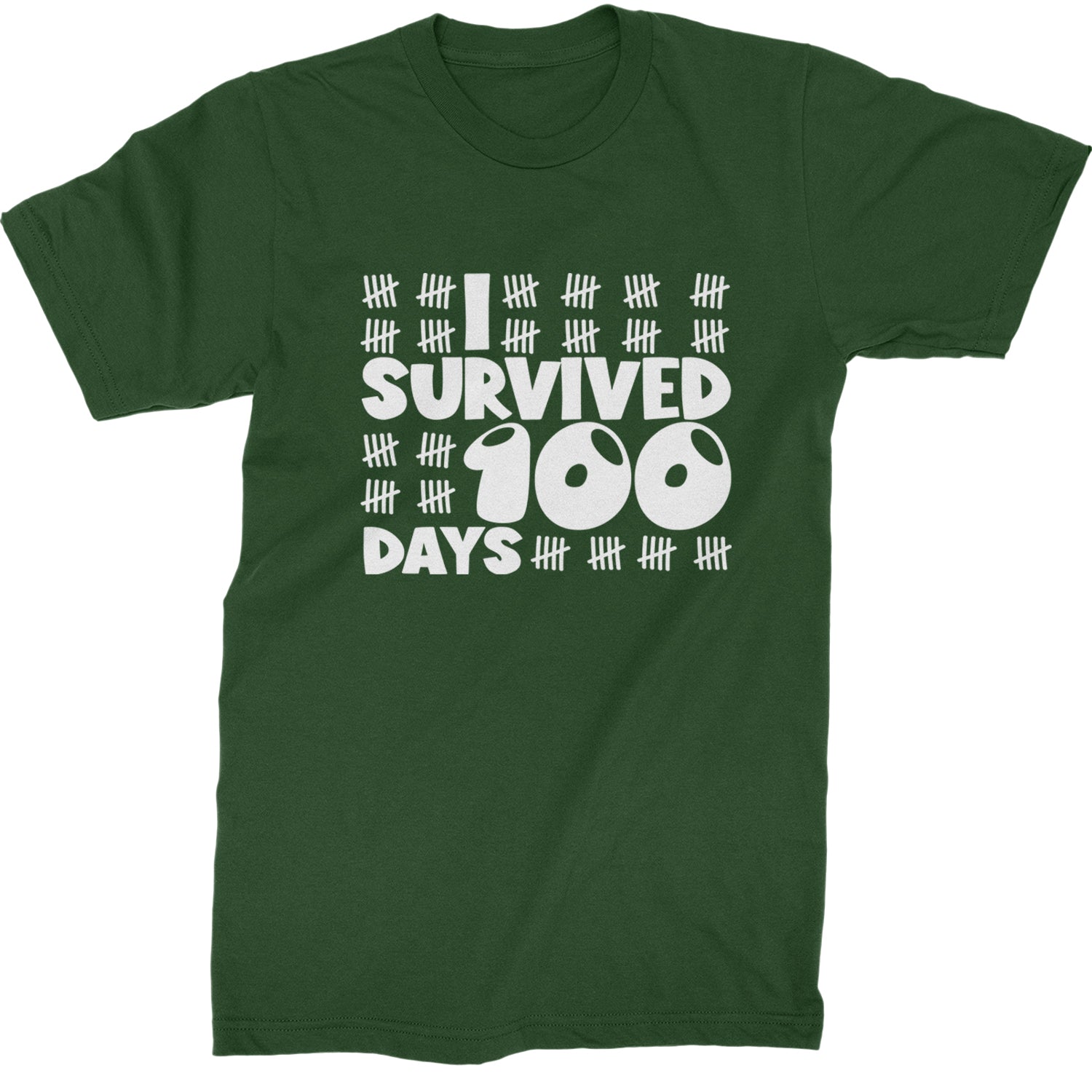 I Survived 100 Days Tally Marks Mens T-shirt Forest Green