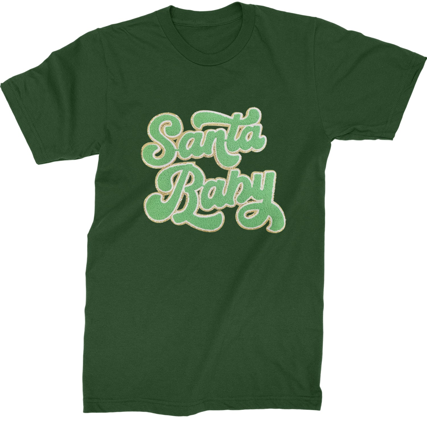 Green Santa Baby Chenille Patch  Mens T-shirt Forest Green