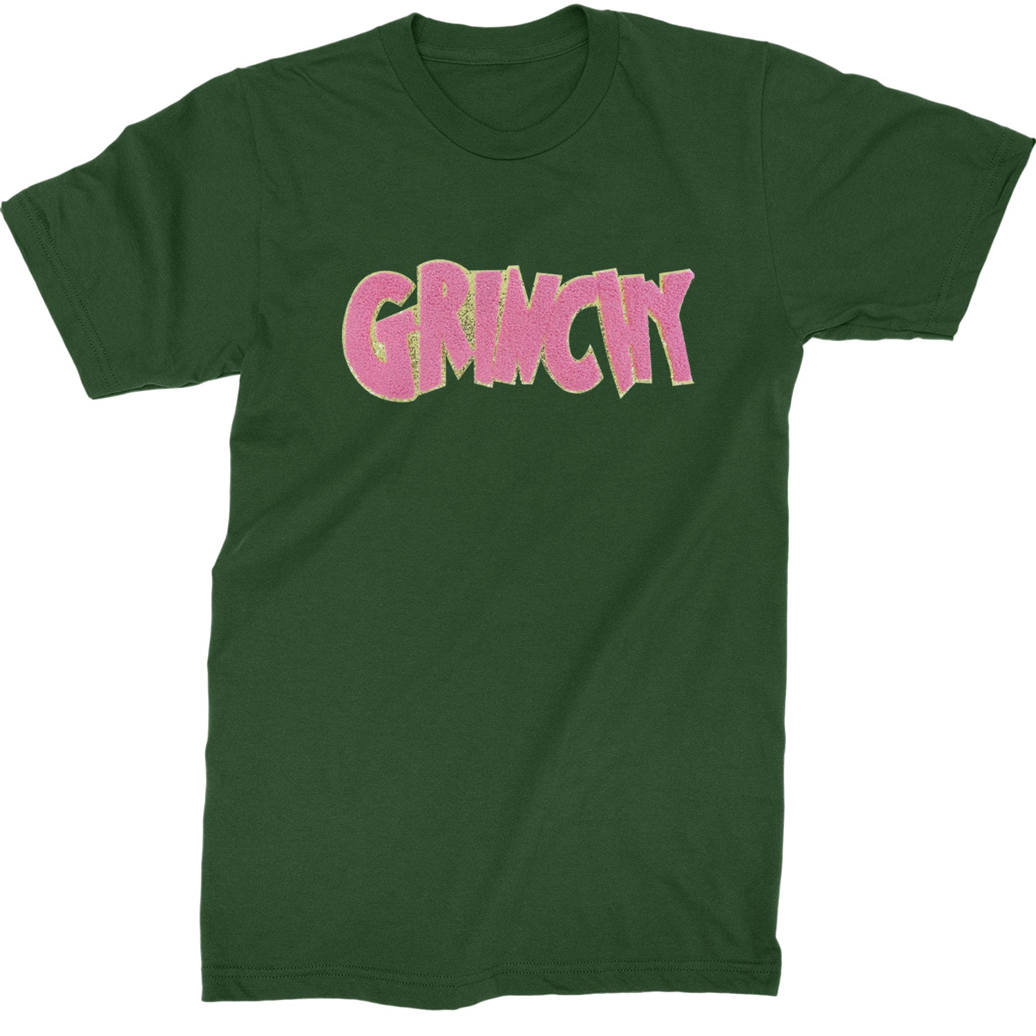 Pink Gr-nchy Chenille Patch  Mens T-shirt Forest Green