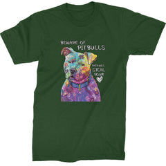 Beware Of Pit Bulls, They Will Steal Your Heart  Mens T-shirt Forest Green