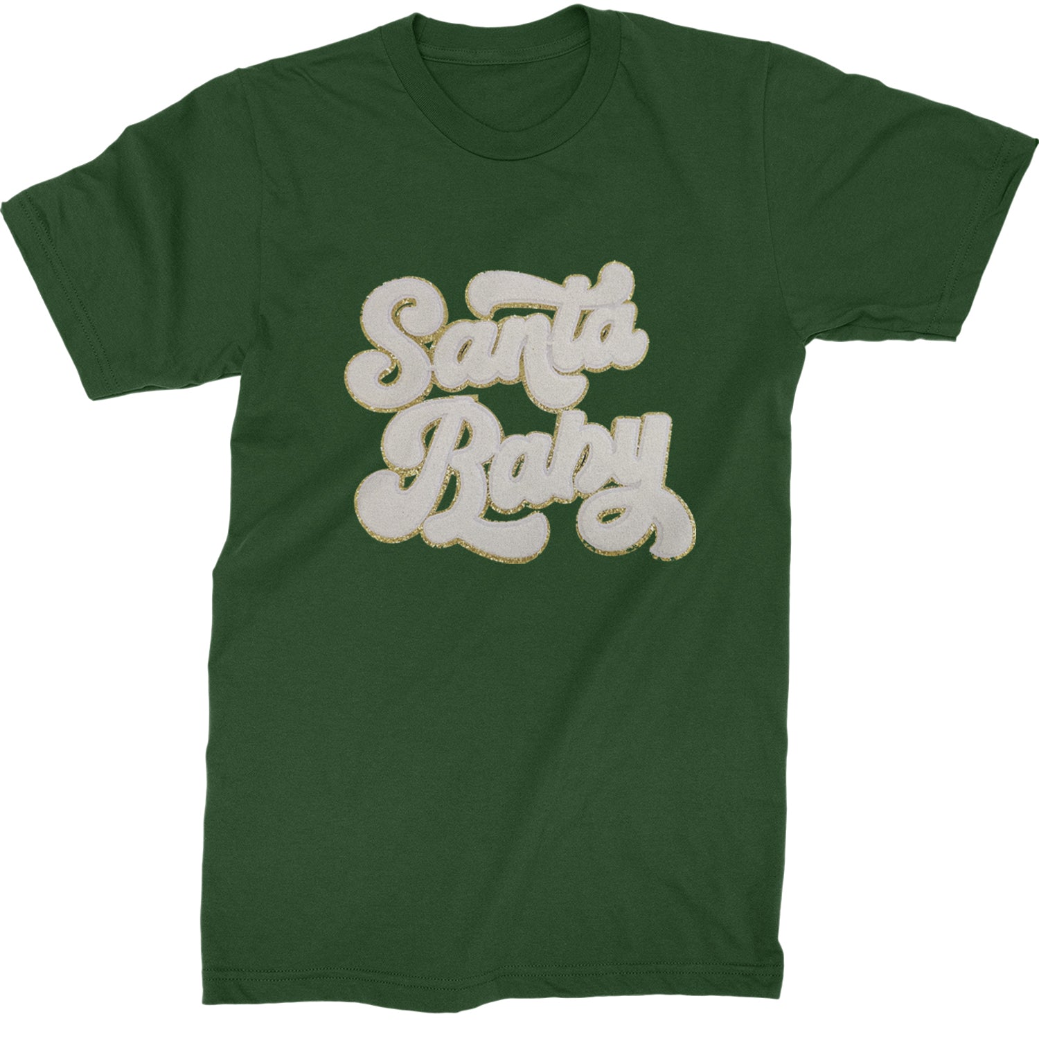 White Santa Baby Chenille Patch  Mens T-shirt Forest Green