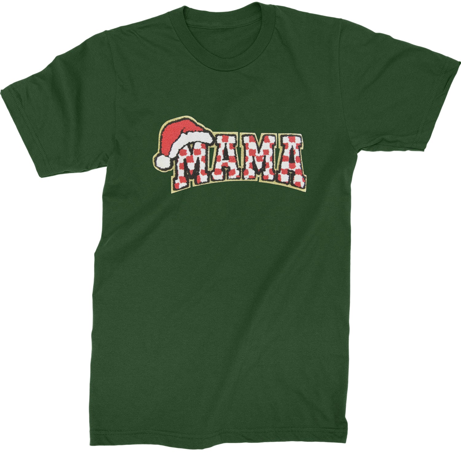 Mama Santa Hat Chenille Patch  Mens T-shirt Forest Green