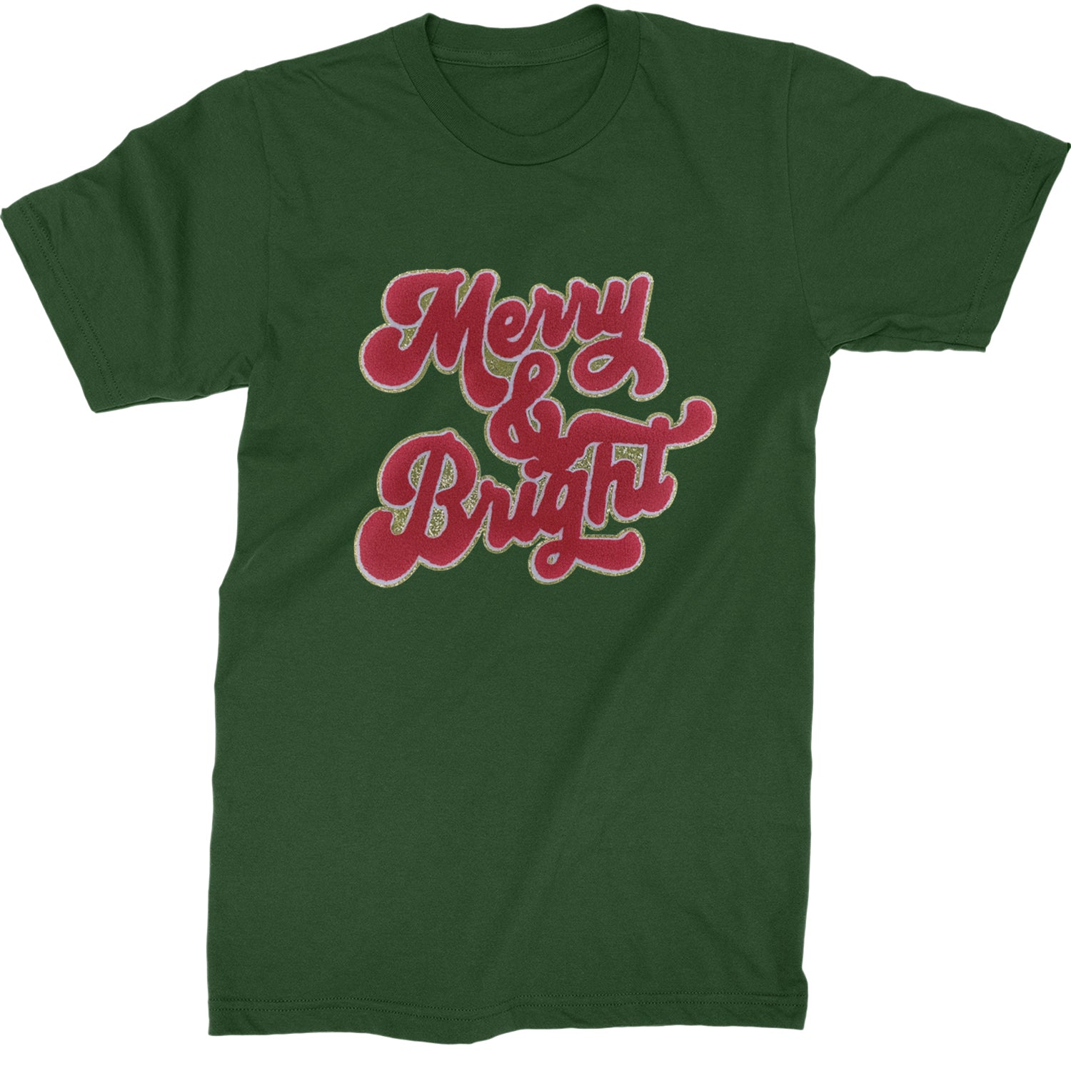 Merry & Bright Chenille Glitter  Mens T-shirt Forest Green