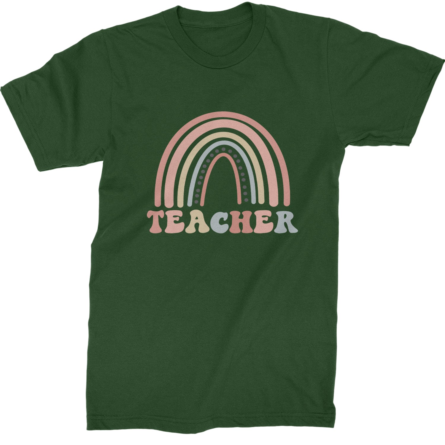 Teacher Pastel Rainbow  Mens T-shirt Forest Green