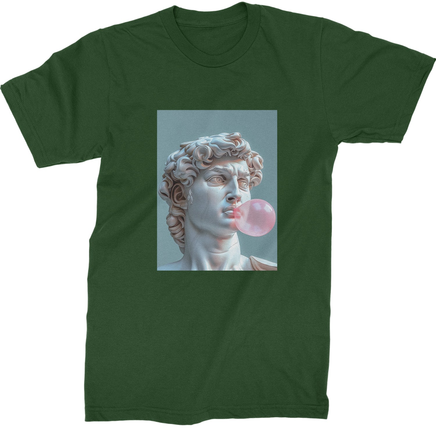 Michelangelo's David with Bubble Gum Contemporary Statue Art Mens T-shirt Forest Green
