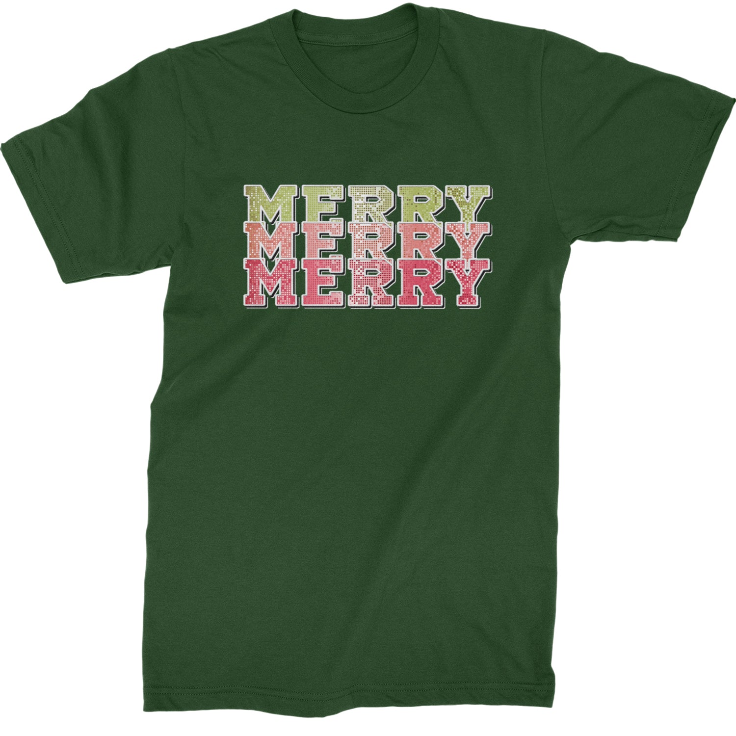 Merry Merry Merry Faux Sequins  Mens T-shirt Forest Green