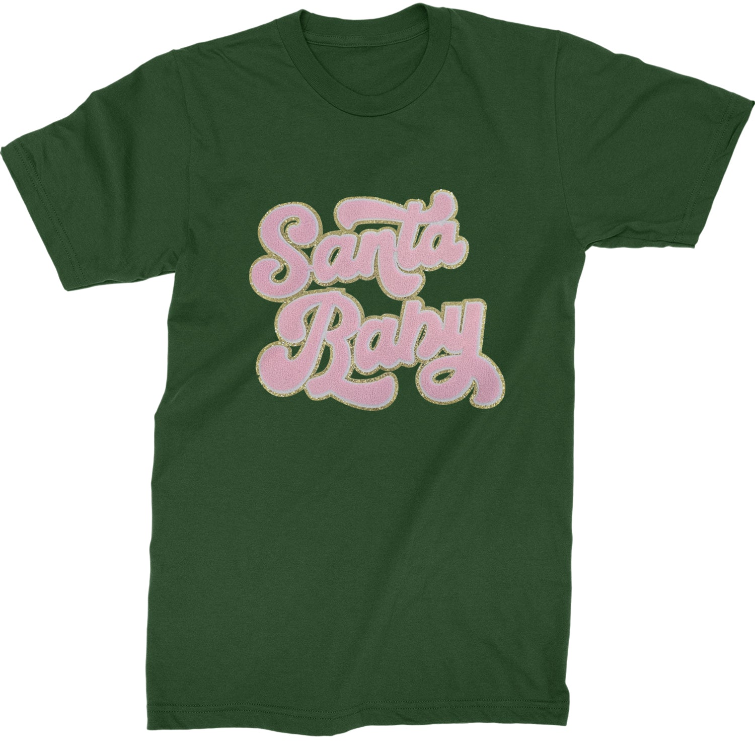 Pink Santa Baby Chenille Patch  Mens T-shirt Forest Green