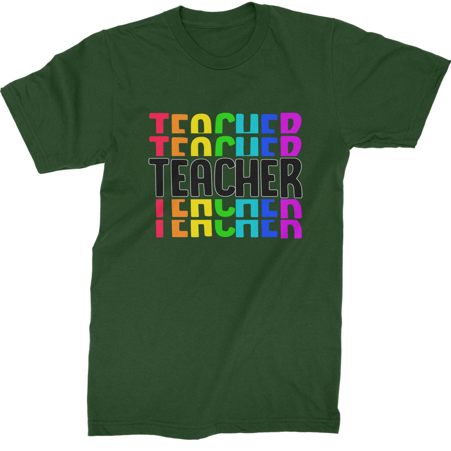 Teacher Repeated Rainbow Pattern  Mens T-shirt Forest Green