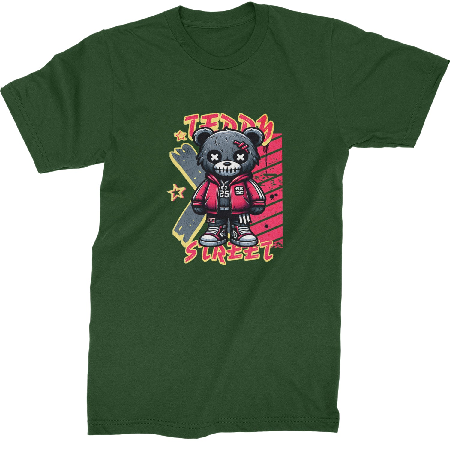 Teddy Attitude Urban Graffiti Bear  Mens T-shirt Forest Green