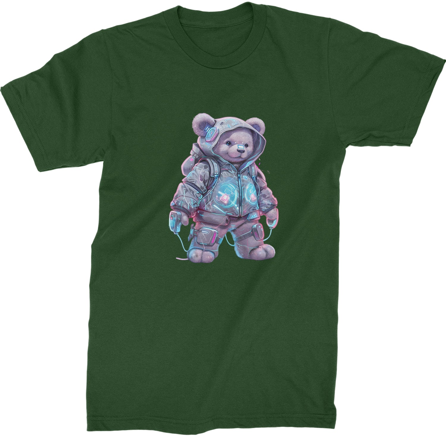 Cyberpunk Adventure Urban Graffiti Bear  Mens T-shirt Forest Green