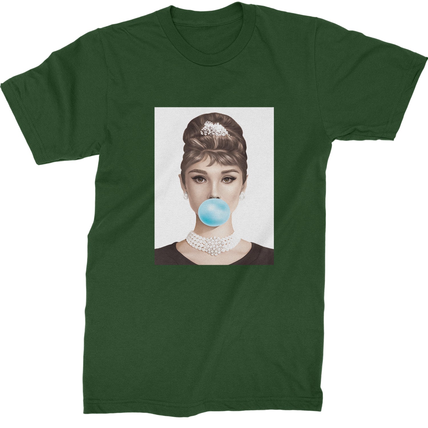 Audrey Hepburn Chewing Bubble Gum American Icon Mens T-shirt Forest Green