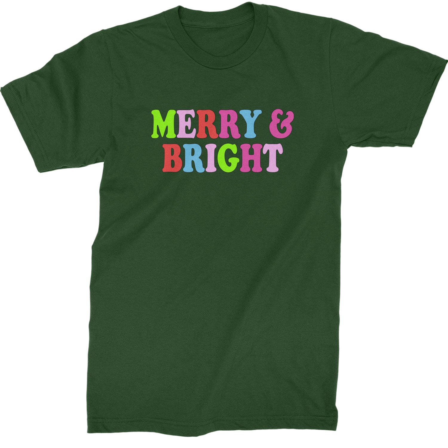 Merry and Bright Festive Christmas Holiday  Mens T-shirt Forest Green