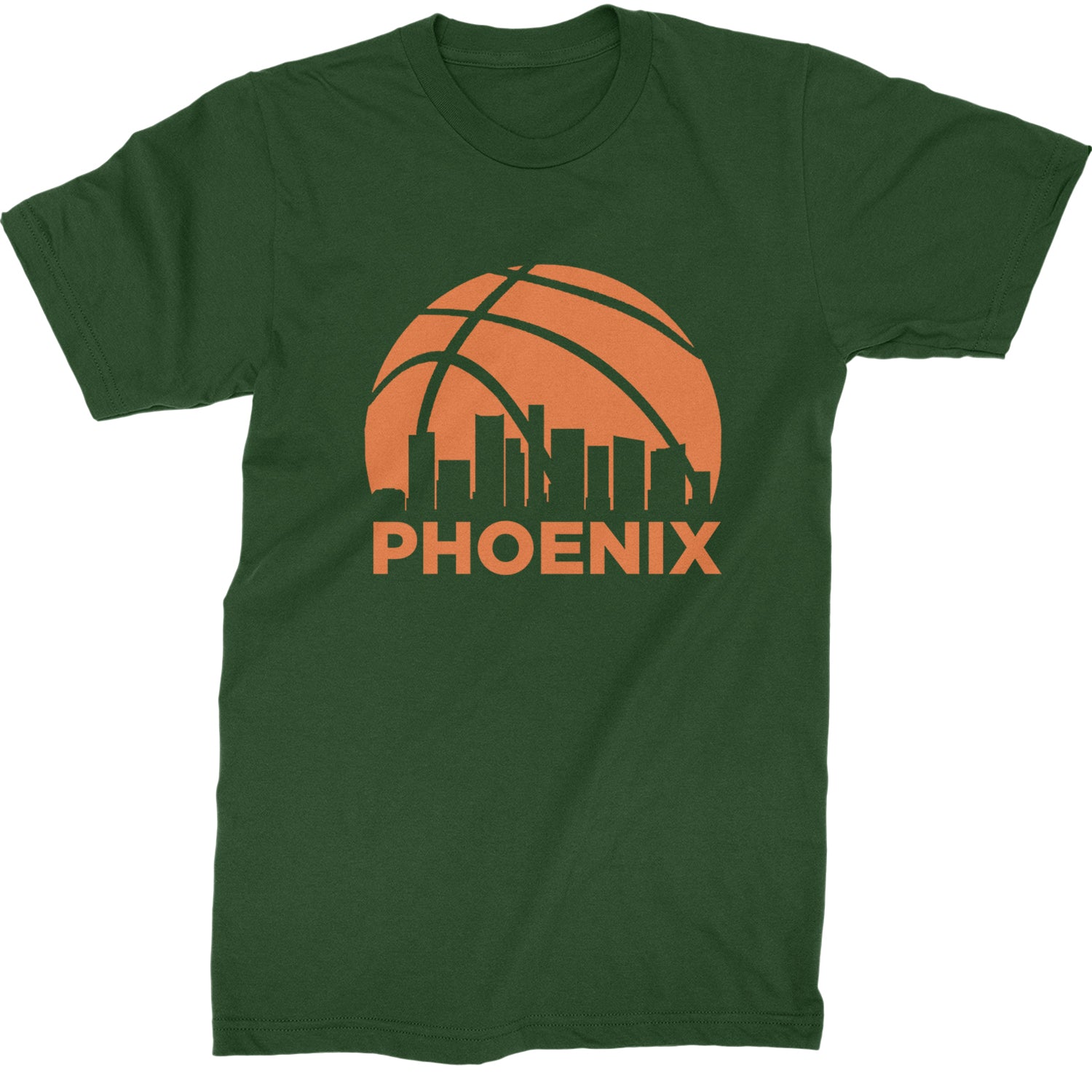 Phoenix Basketball Sunset City Skyline Mens T-shirt Forest Green