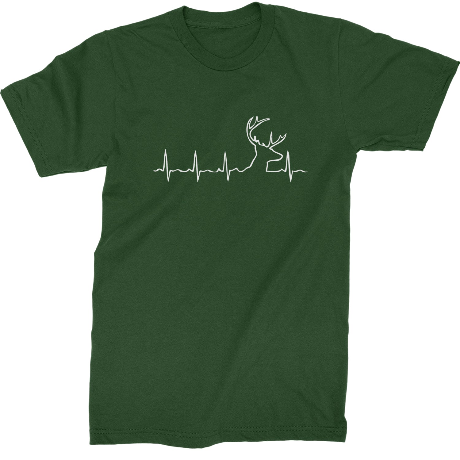 Hunting Heartbeat Deer Hunter Buck Stag Antlers  Mens T-shirt Forest Green