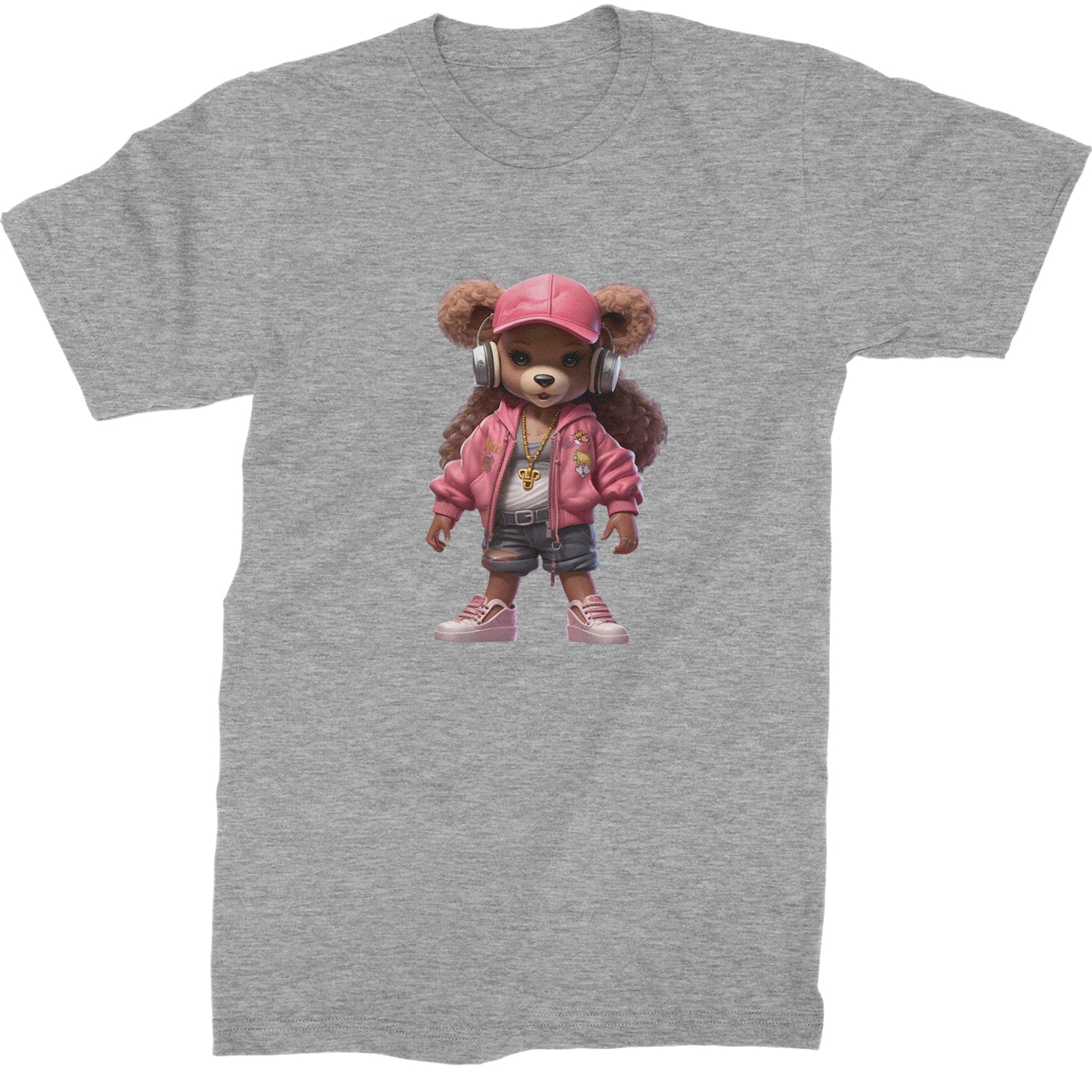 Pink Female Urban Graffiti Bear  Mens T-shirt Heather Grey