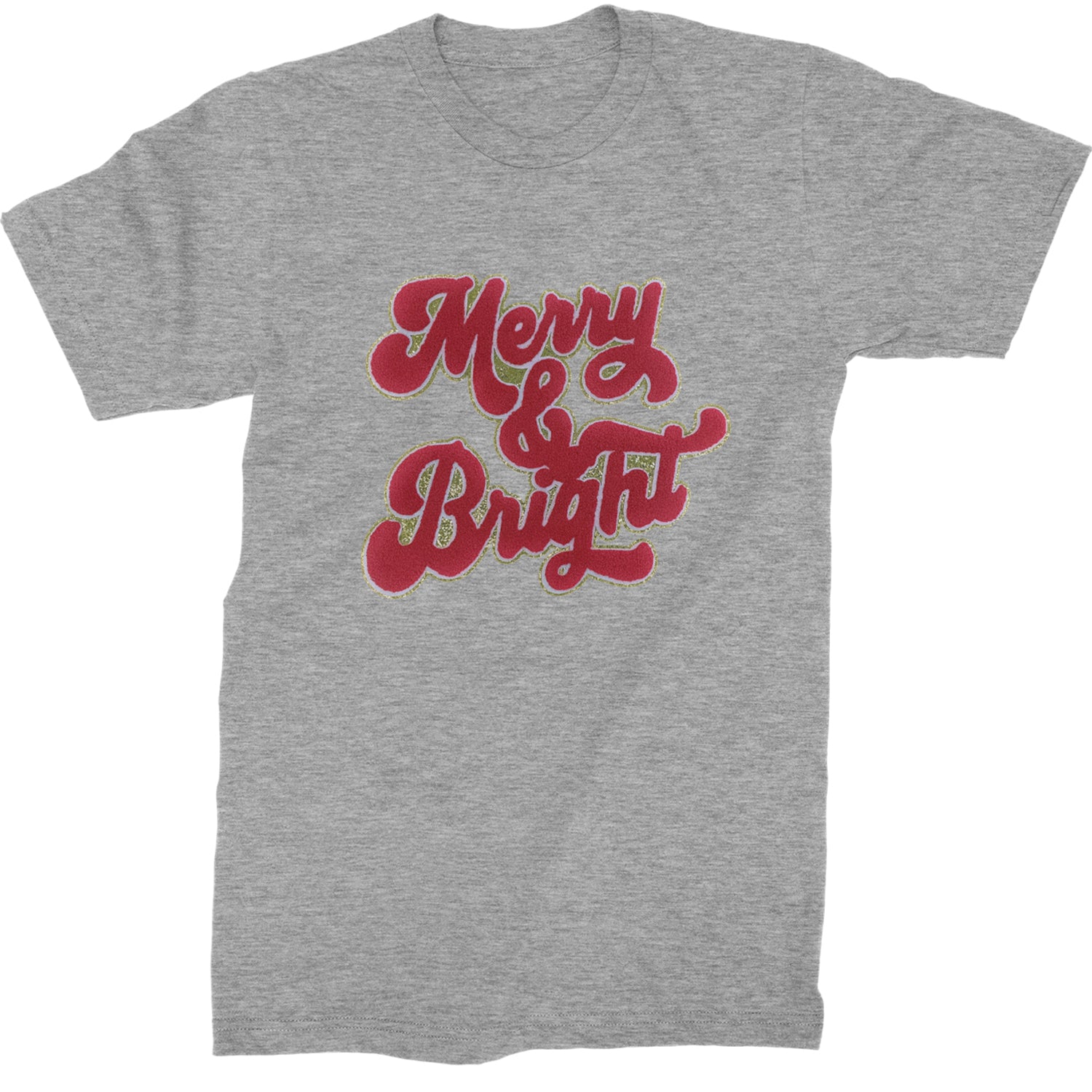 Merry & Bright Chenille Glitter  Mens T-shirt Heather Grey