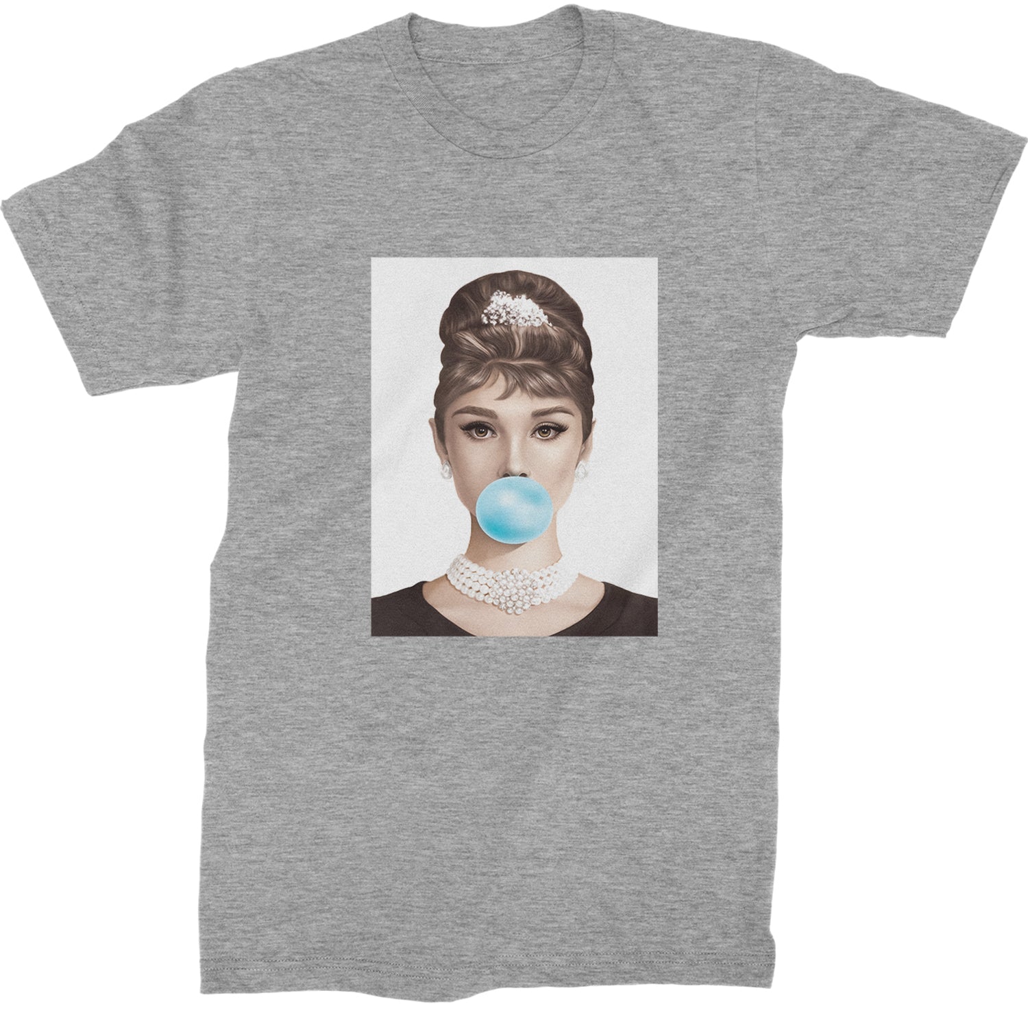 Audrey Hepburn Chewing Bubble Gum American Icon Mens T-shirt Heather Grey