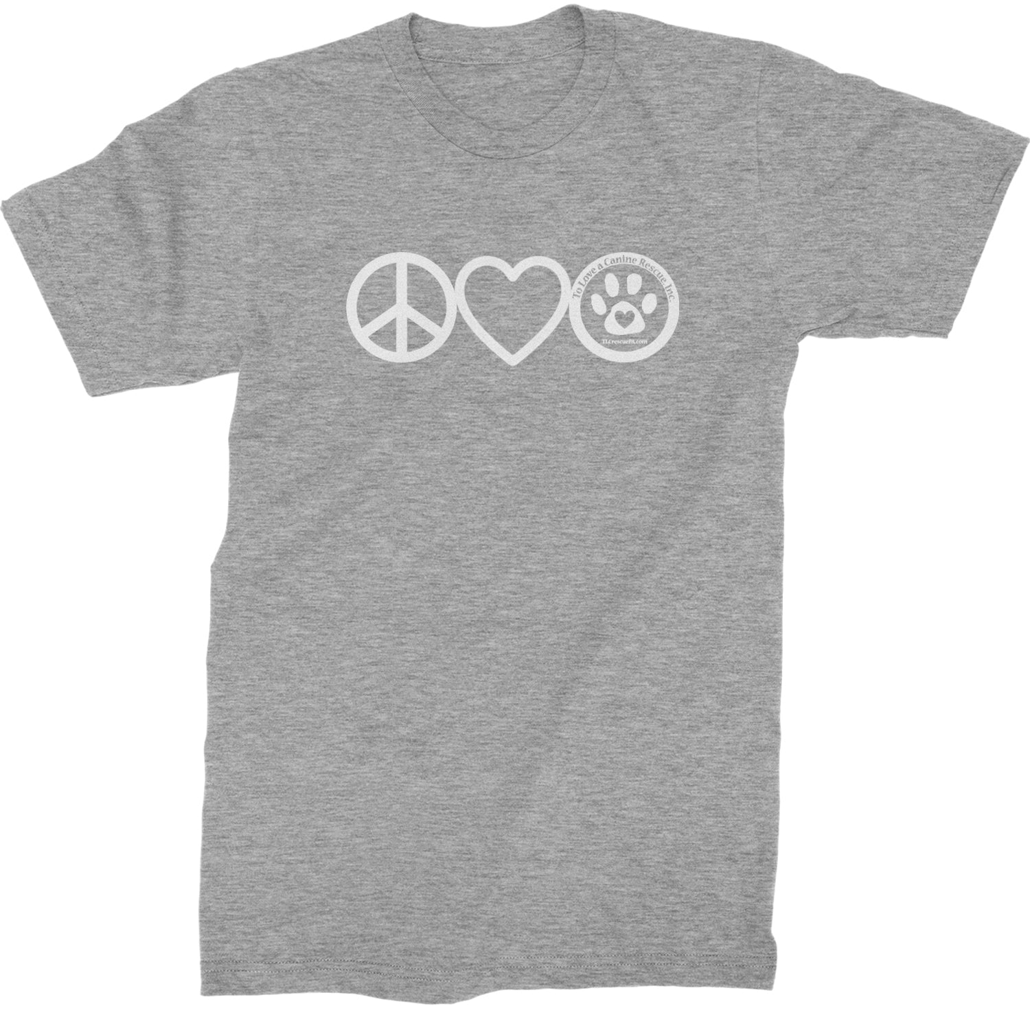 Peace, Love and TLC Dog Rescue Mens T-shirt Heather Grey