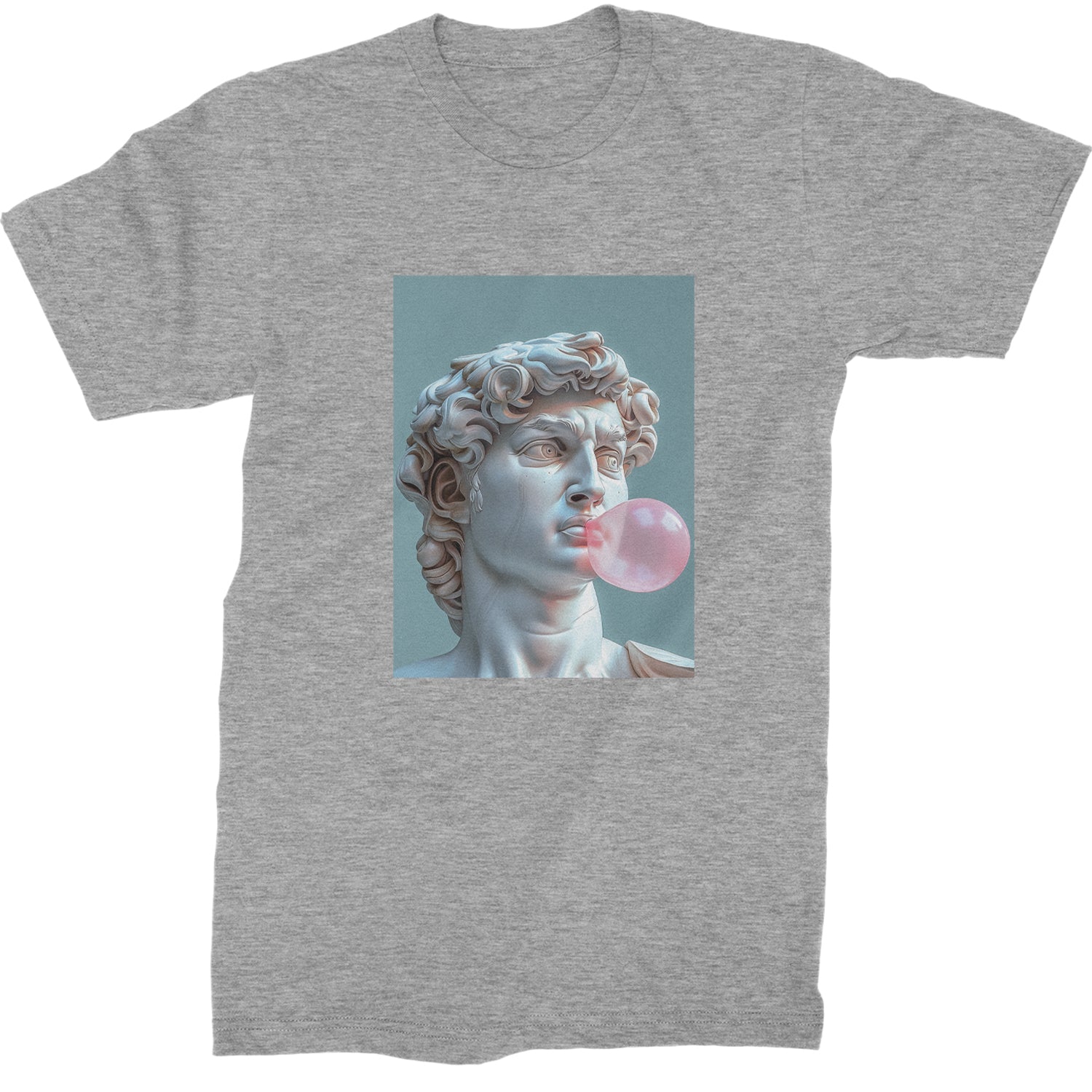Michelangelo's David with Bubble Gum Contemporary Statue Art Mens T-shirt Heather Grey