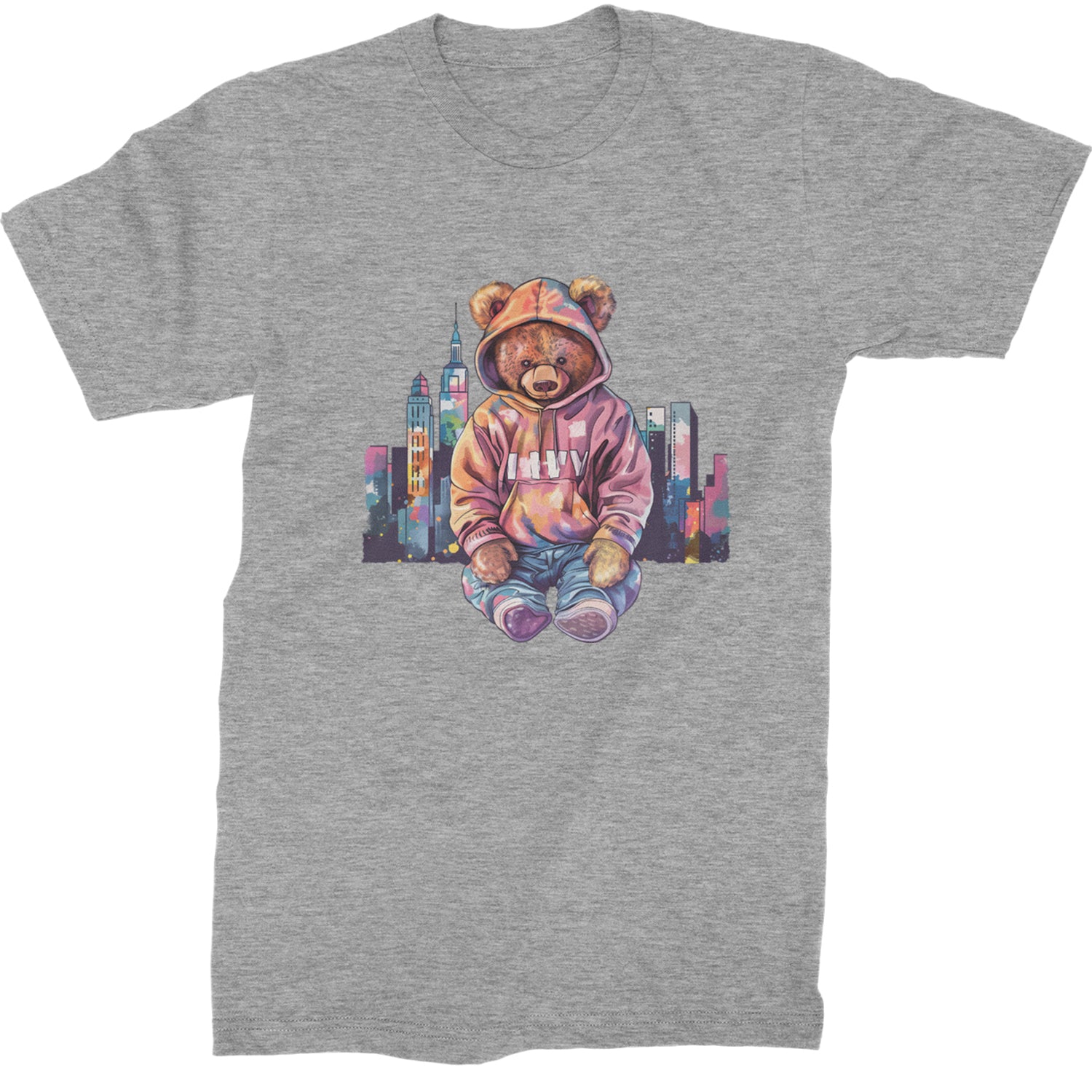 City Skyline Urban Graffiti Bear  Mens T-shirt Heather Grey