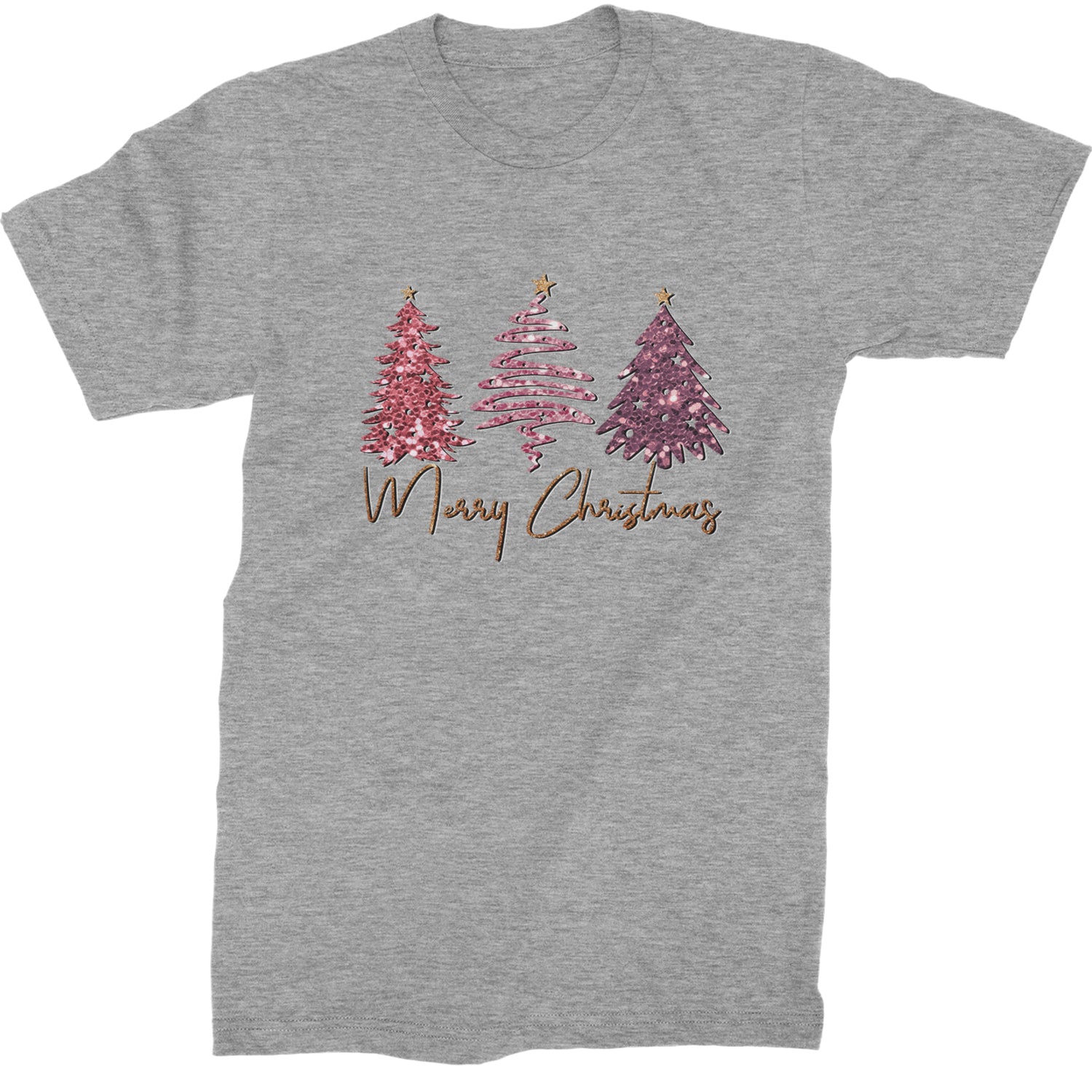 Merry Christmas Faux Glitter Trees  Mens T-shirt Heather Grey