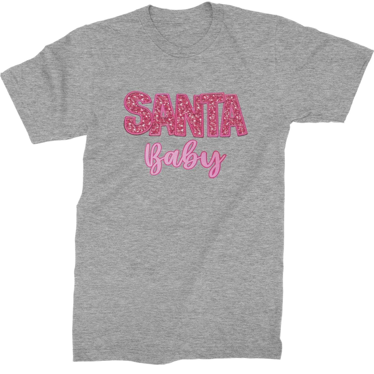 Santa Baby Faux Patch and Sequins  Mens T-shirt Heather Grey