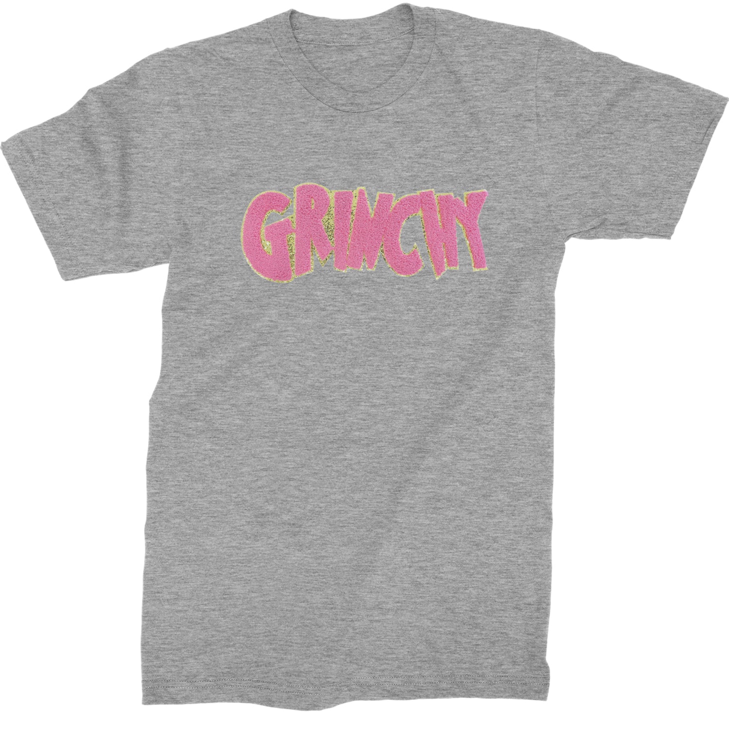 Pink Gr-nchy Chenille Patch  Mens T-shirt Heather Grey