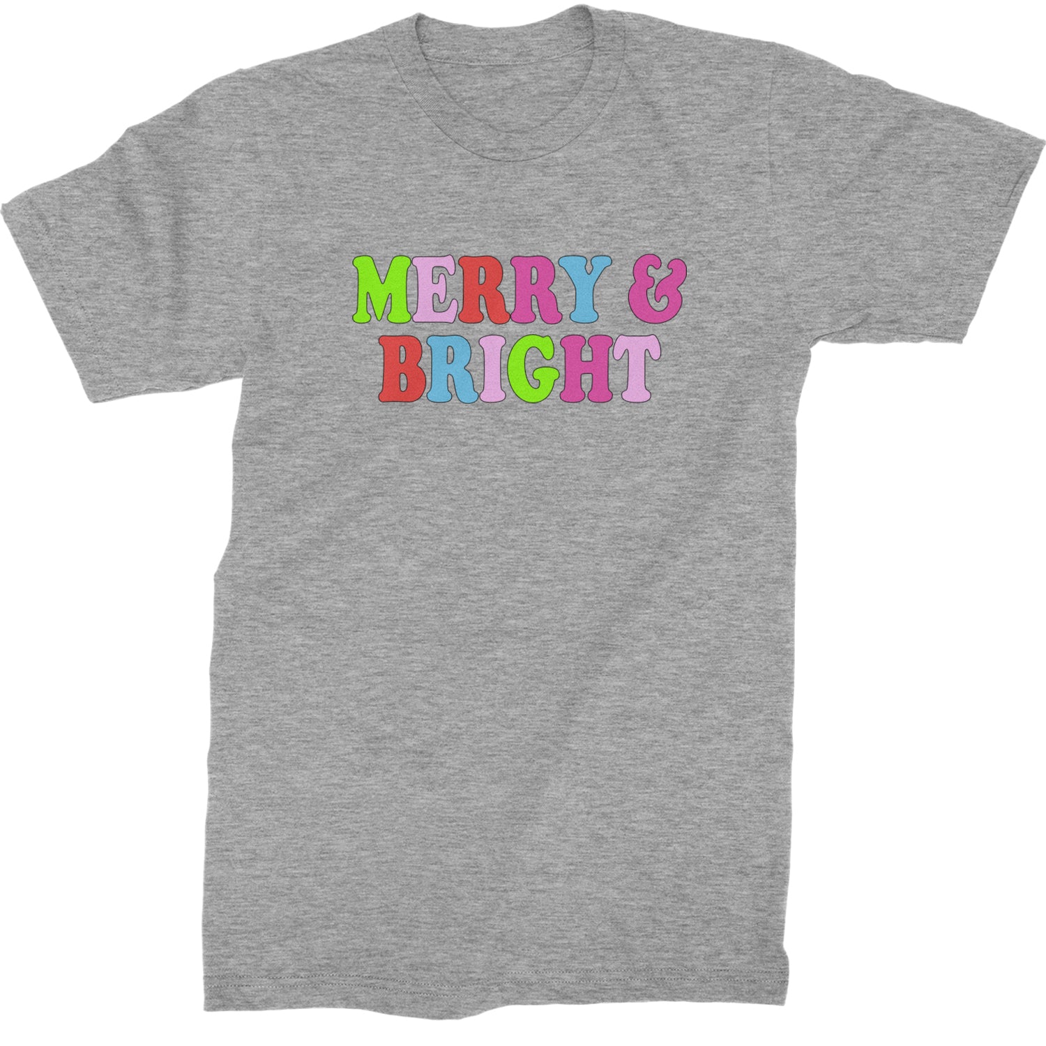 Merry and Bright Festive Christmas Holiday  Mens T-shirt Heather Grey