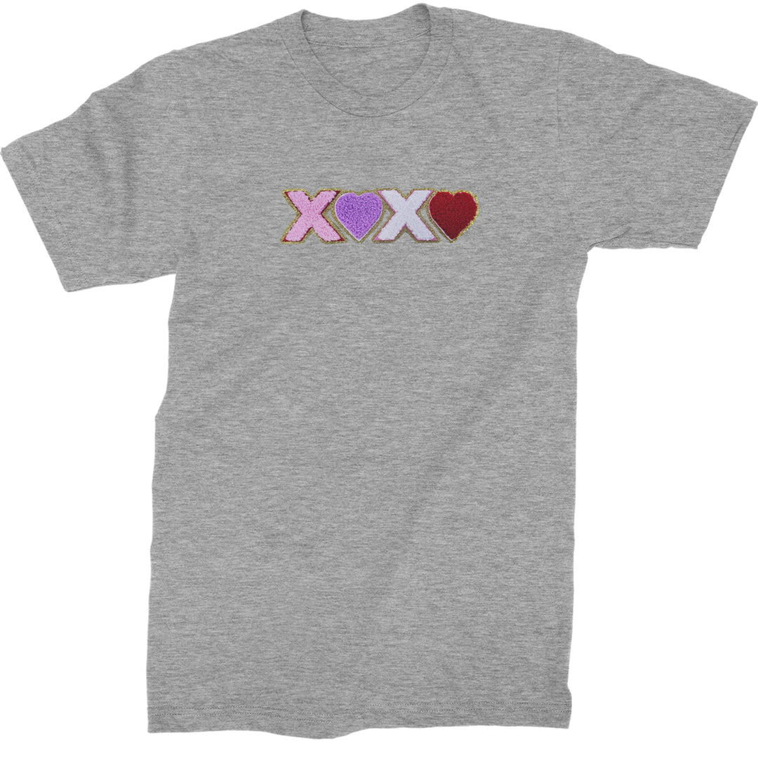 XOXO Chenille Patch Valentines Days  Mens T-shirt Heather Grey