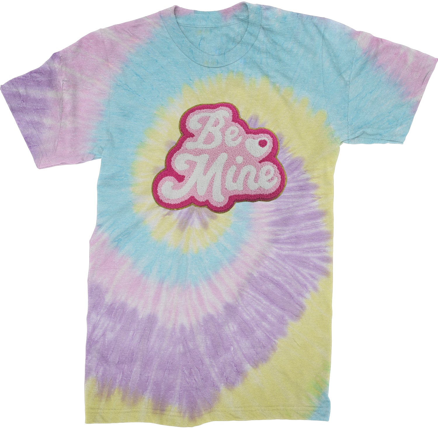 Be Mine Chenille Patch Valentines Days  Mens T-shirt Tie-Dye Jellybean