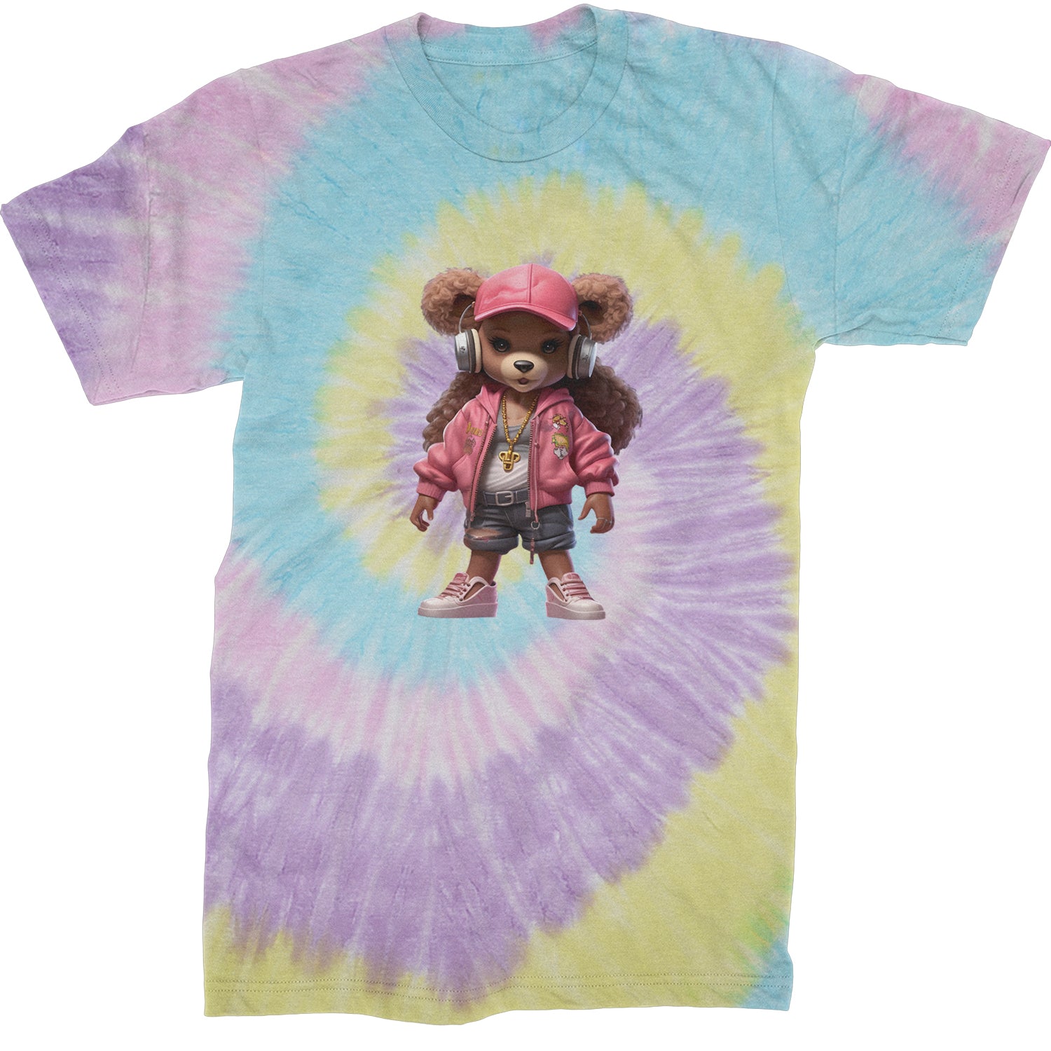 Pink Female Urban Graffiti Bear  Mens T-shirt Tie-Dye Jellybean